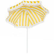 Outsunny Sombrilla de Playa con Flecos Ø180 cm, Sombrilla de Terraza Exterior con Altura Ajustable, Inclinación 30°, Anclaje Arena y Bolsa de Transporte, Amarillo y Blanco
