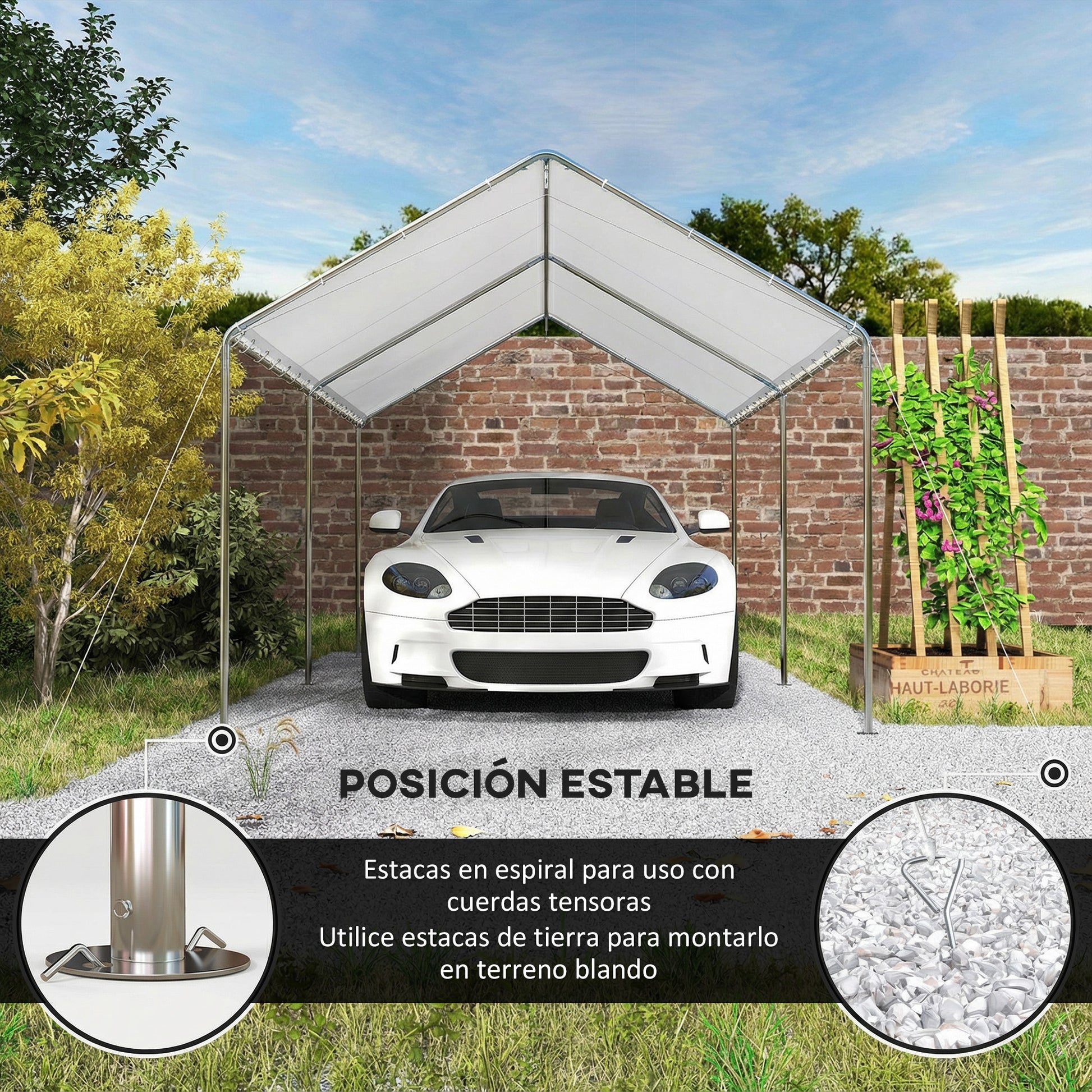 Outsunny Carpa Garaje para Coche 3x6 m, Cochera Exterior Portátil con Marco de Acero Galvanizado, Impermeable, Anti-UV, Pabellón Gazebo de Jardín con Accesorios, para Eventos, Fiestas, Blanco