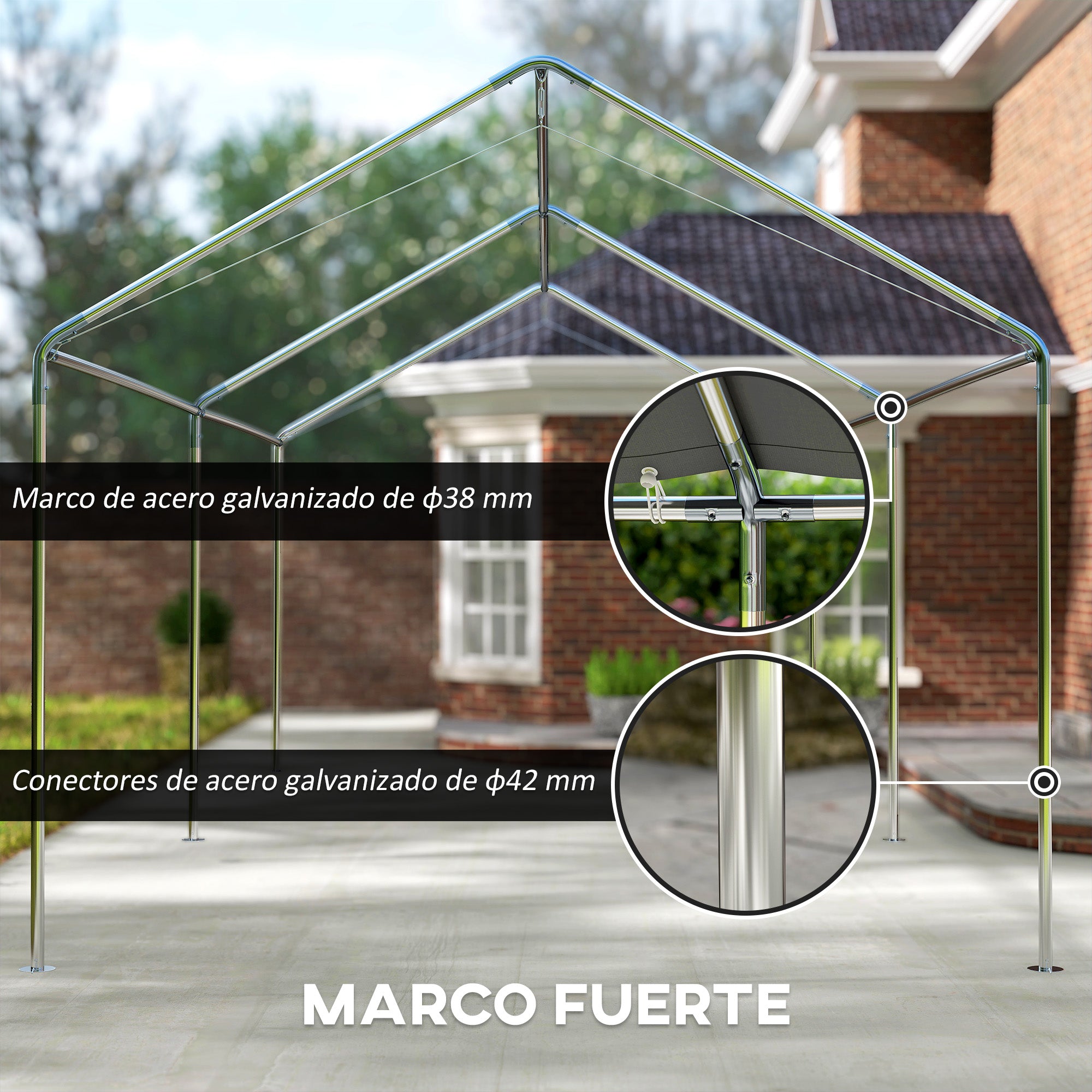 Outsunny Carpa Garaje para Coche 3x6 m, Cochera Exterior Portátil con Marco de Acero Galvanizado, Impermeable, Anti-UV, Pabellón Gazebo de Jardín con Accesorios, para Eventos, Fiestas, Blanco