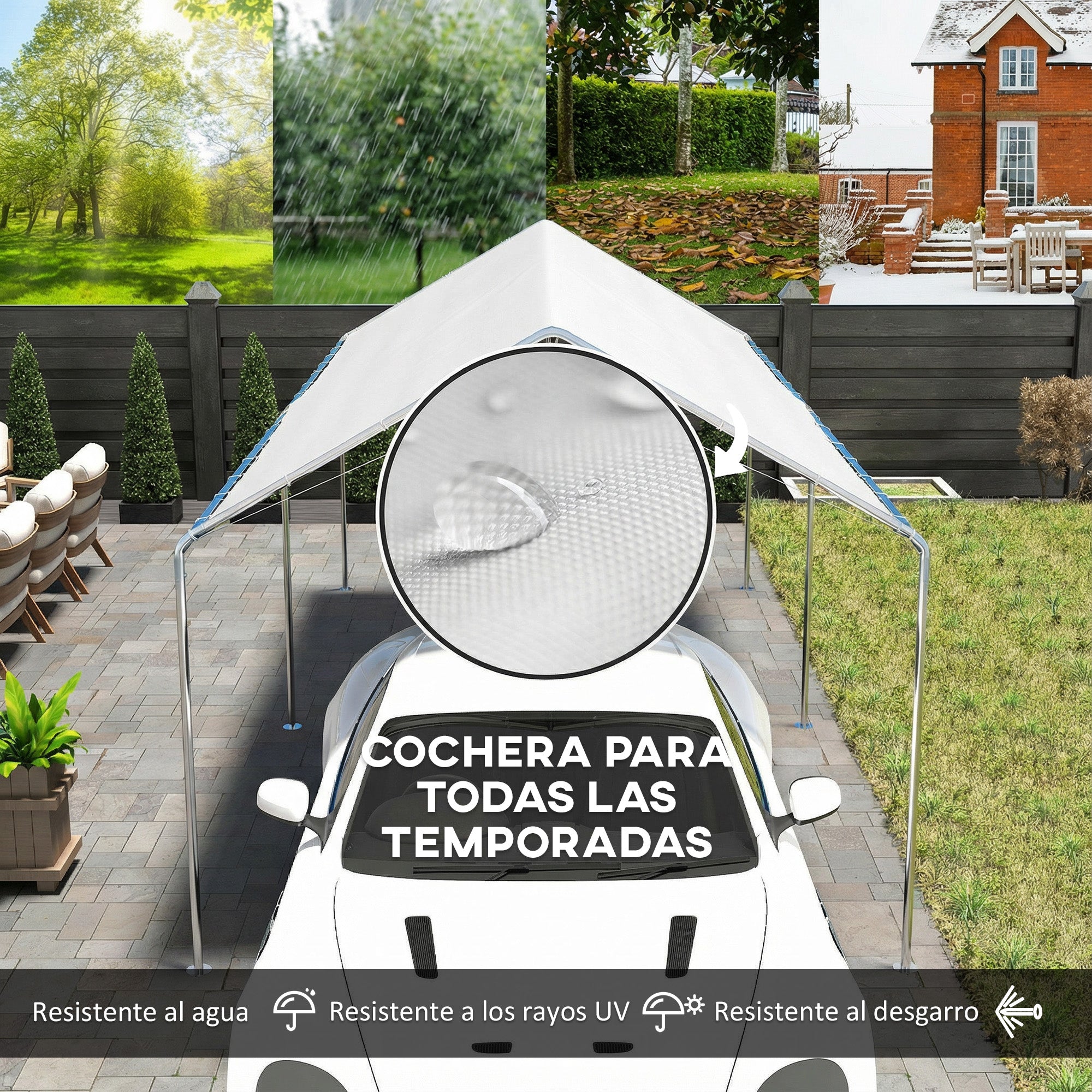 Outsunny Carpa Garaje para Coche 3x6 m, Cochera Exterior Portátil con Marco de Acero Galvanizado, Impermeable, Anti-UV, Pabellón Gazebo de Jardín con Accesorios, para Eventos, Fiestas, Blanco