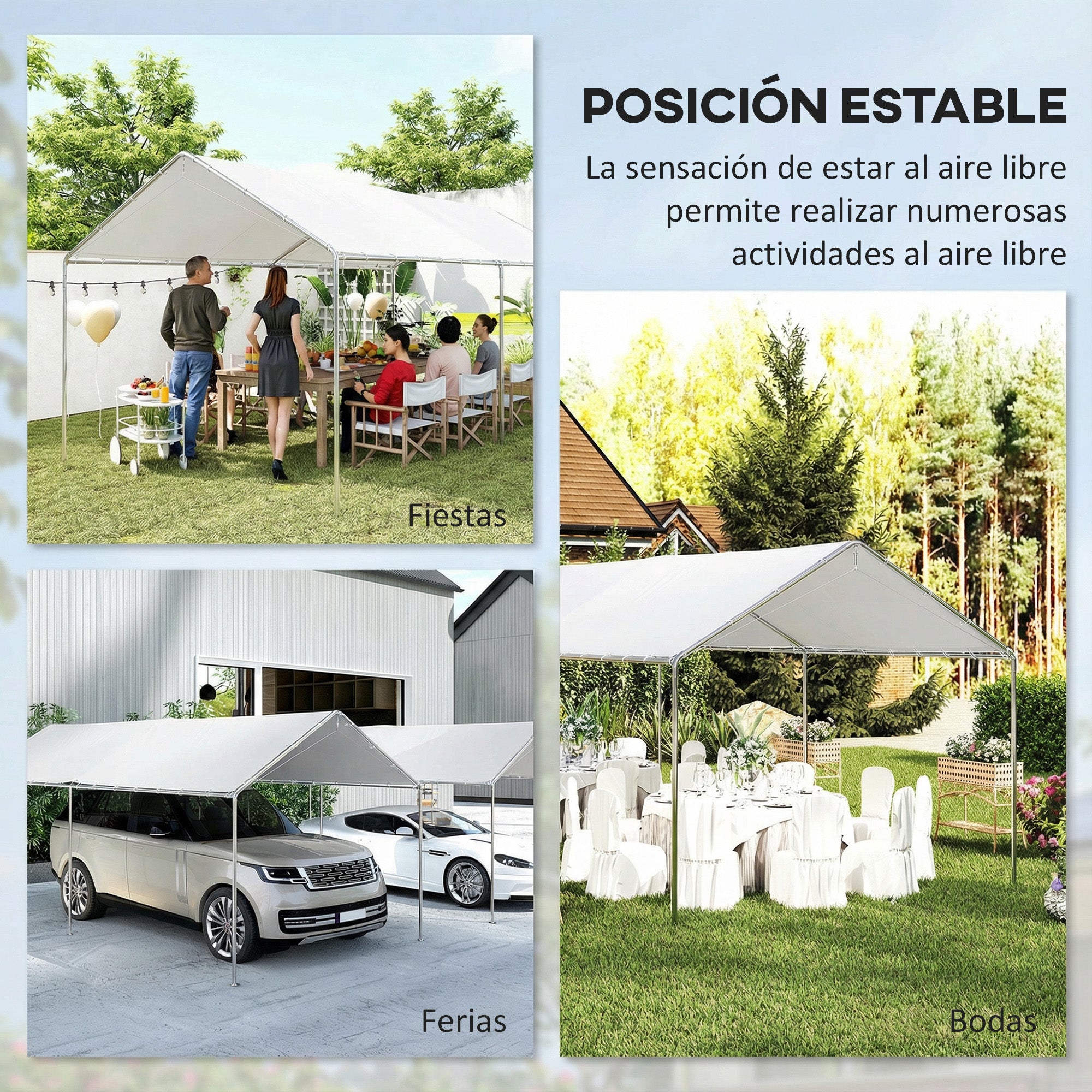 Outsunny Carpa Garaje para Coche 3x6 m, Cochera Exterior Portátil con Marco de Acero Galvanizado, Impermeable, Anti-UV, Pabellón Gazebo de Jardín con Accesorios, para Eventos, Fiestas, Blanco