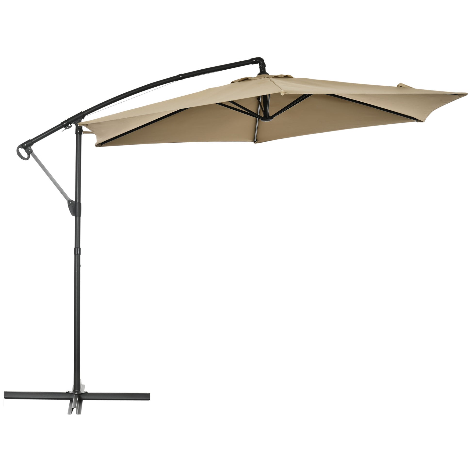 Outsunny Sombrilla Excéntrico Ø295x236 cm Parasol de Jardín con Manivela Manual Protección UV30+ Base Cruzada y 6 Varillas de Metal Beige