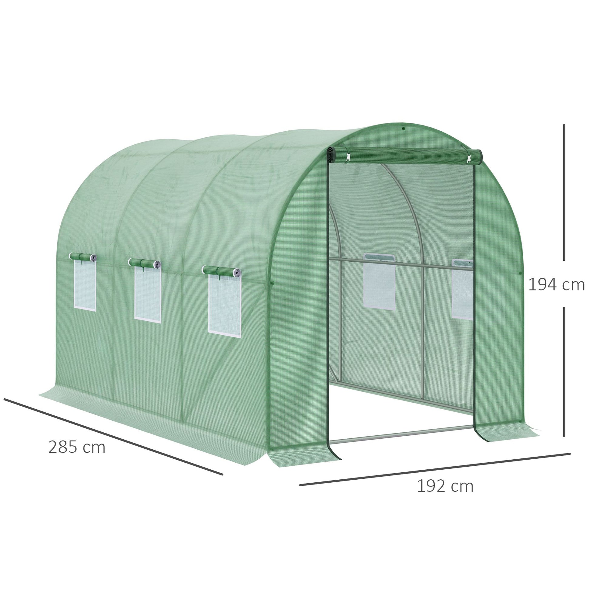 Outsunny Invernadero de Túnel 3x2x2 m Invernáculo de Jardín Exterior con Puerta Enrollable y 6 Ventanas Polietileno y Metal Galvanizado para Cultivos Plantas Flores Verde