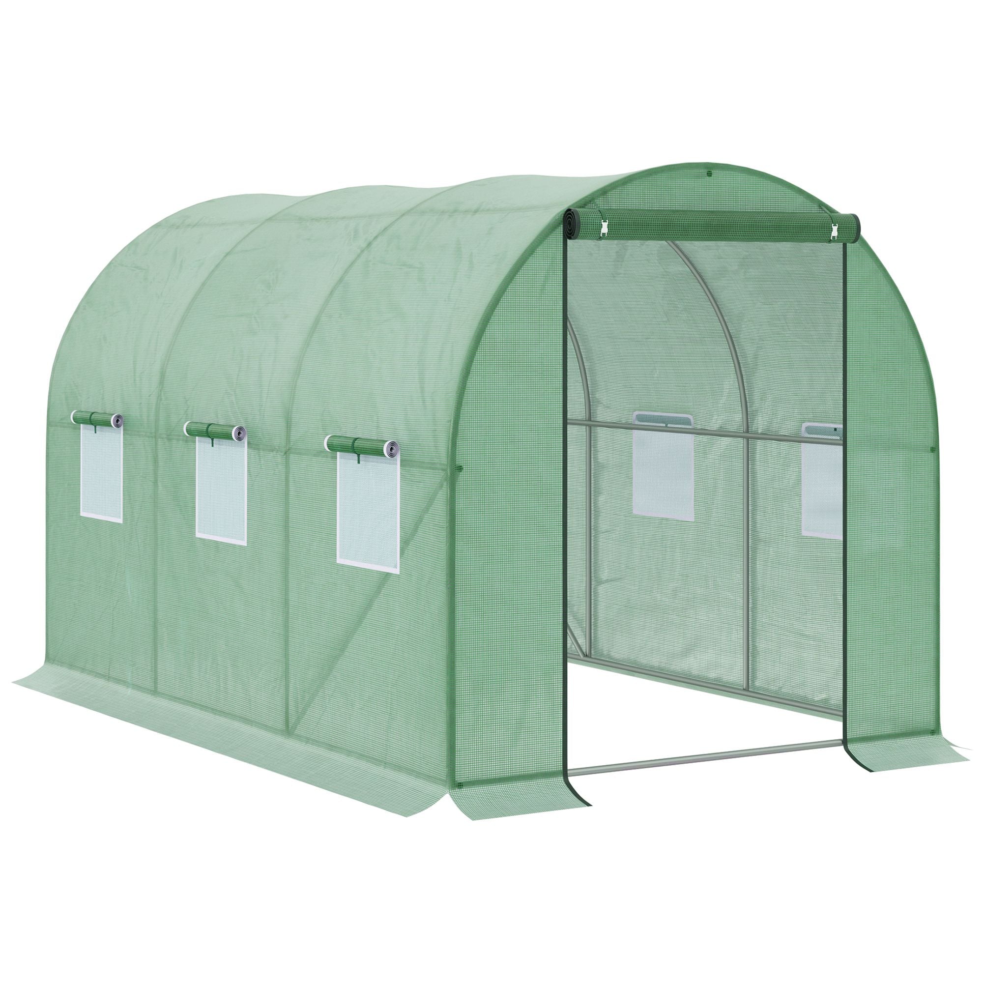 Outsunny Invernadero de Túnel 3x2x2 m Invernáculo de Jardín Exterior con Puerta Enrollable y 6 Ventanas Polietileno y Metal Galvanizado para Cultivos Plantas Flores Verde