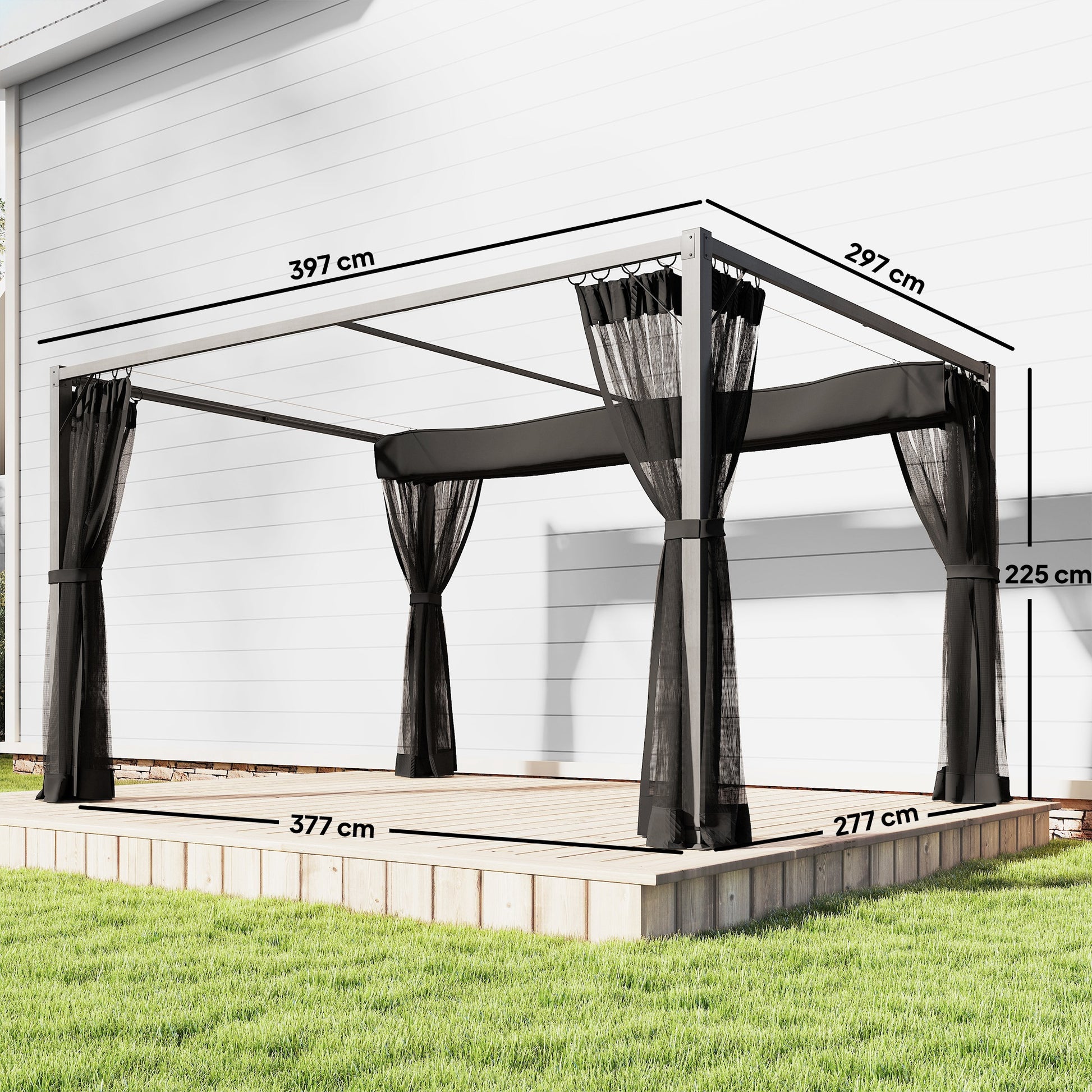 Outsunny Pérgola de Jardín 3x4 m con Techo Retráctil y 4 Paredes Laterales de Malla, Cenador de Jardín con Estructura de Aluminio, UPF30+, Pabellón para Exterior, Patio, Terraza, Gris Oscuro