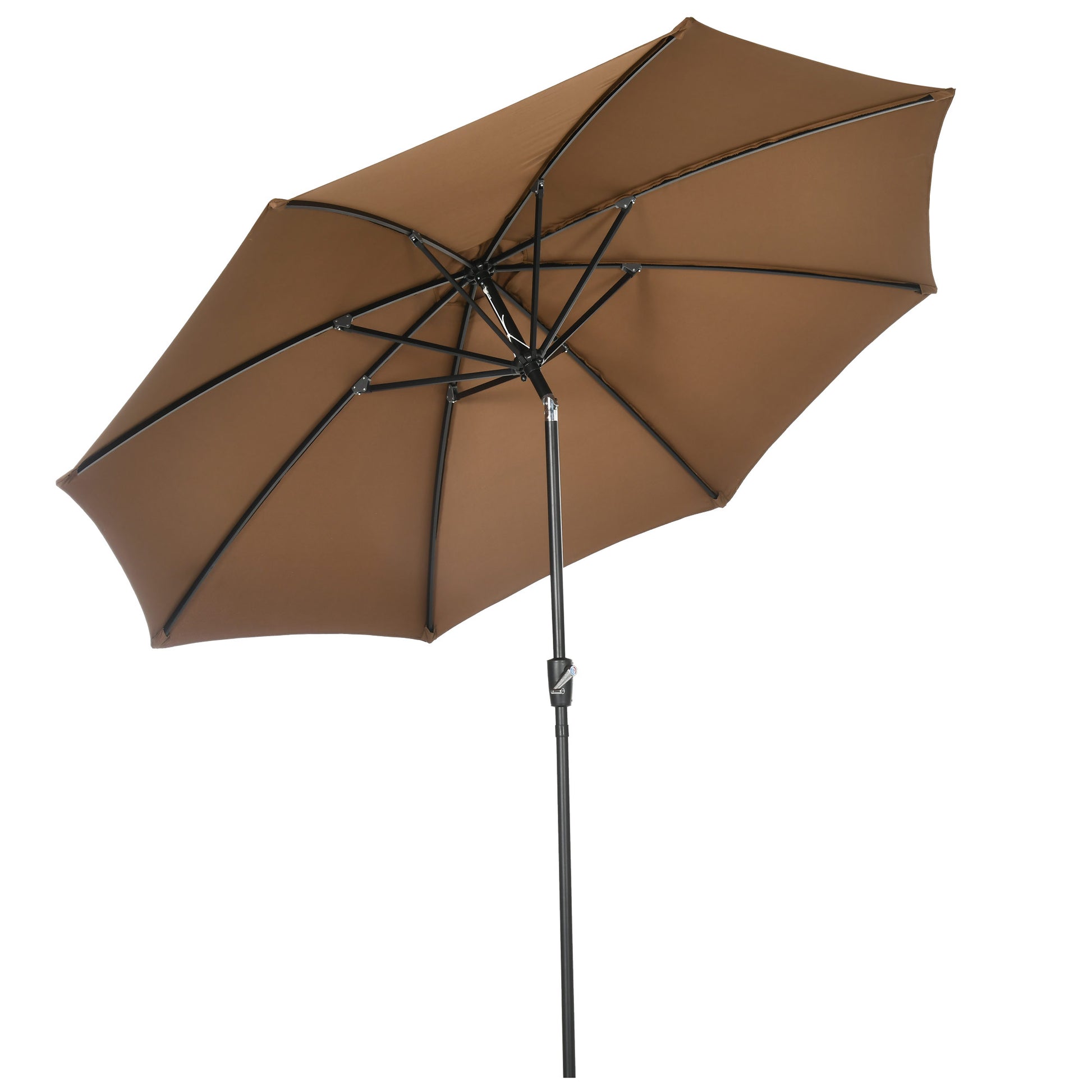 Outsunny Sombrilla de Jardín Ø300x252 cm Parasol de Terraza con Manivela Techo Inclinable y 8 Varillas de Metal para Patio Balcón Exterior Marrón
