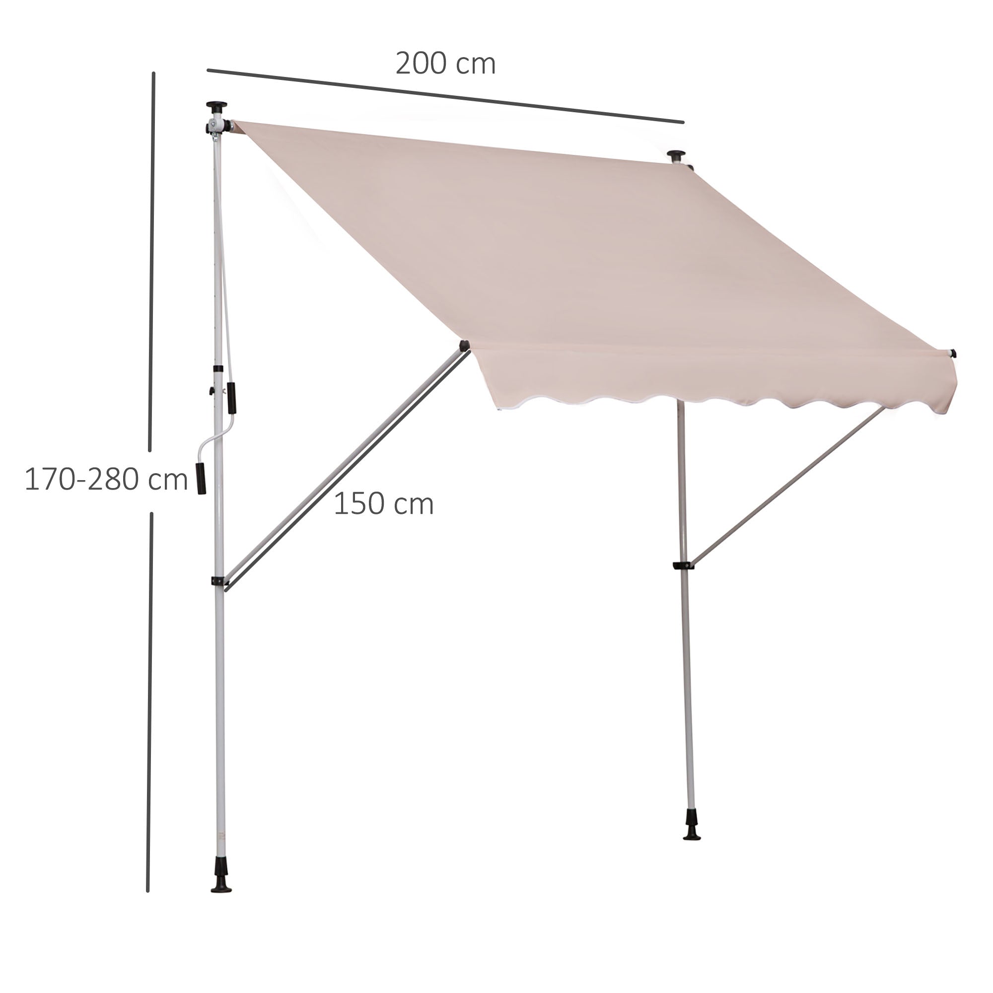 Outsunny Toldo Manual Retráctil Toldo para Balcón con Altura Ajustable Manivela y Protección Solar para Terraza Jardín Beige