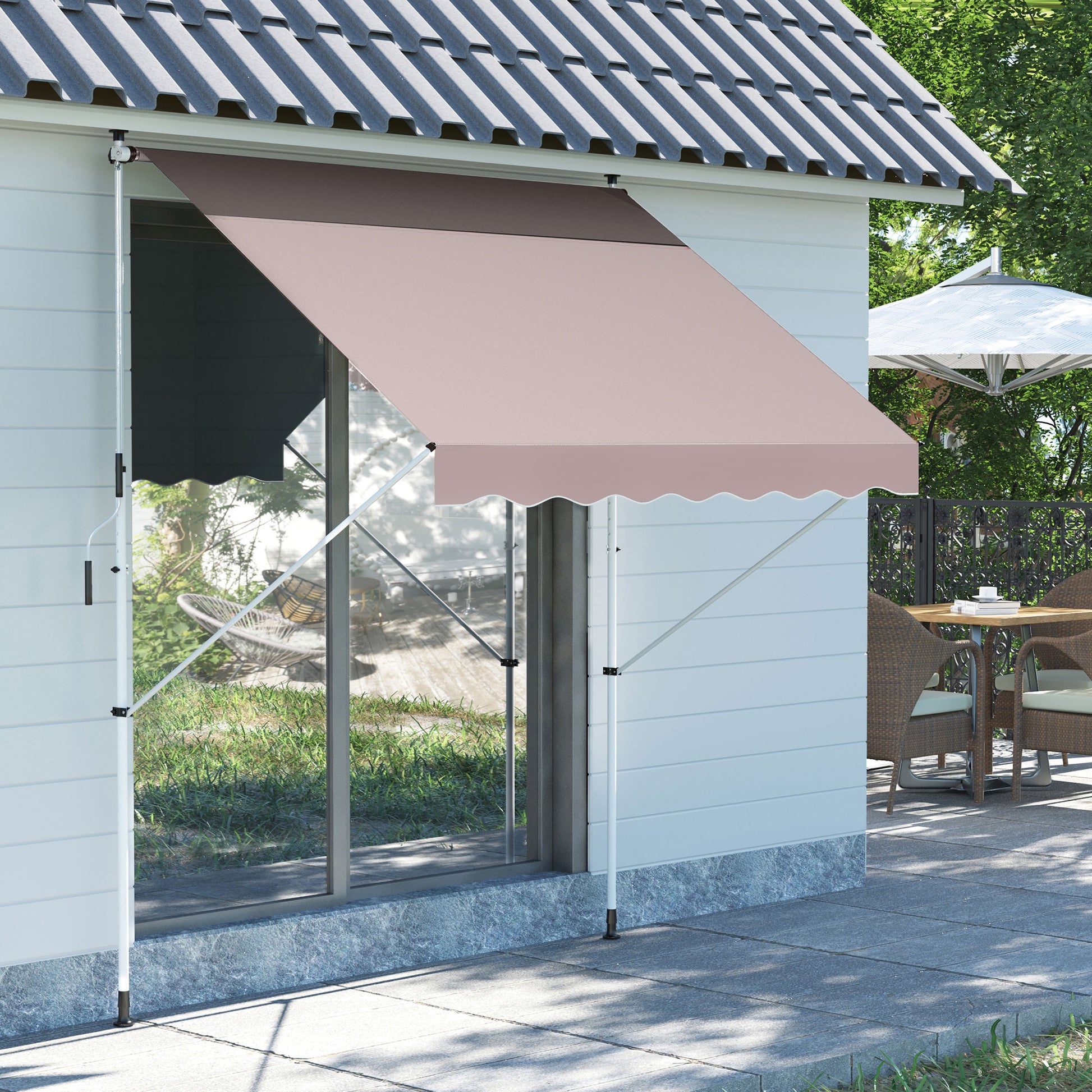 Outsunny Toldo Manual Retráctil Toldo para Balcón con Altura Ajustable Manivela y Protección Solar para Terraza Jardín Beige