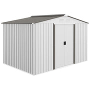 Outsunny Caseta de Jardín Exterior 4,9 m², 277x195x192 cm, Cobertizo de Jardín Exterior Metálico con Puerta Corredera, Ventilación y Kit de Fundación, para Almacenamiento de Herramientas, Plata