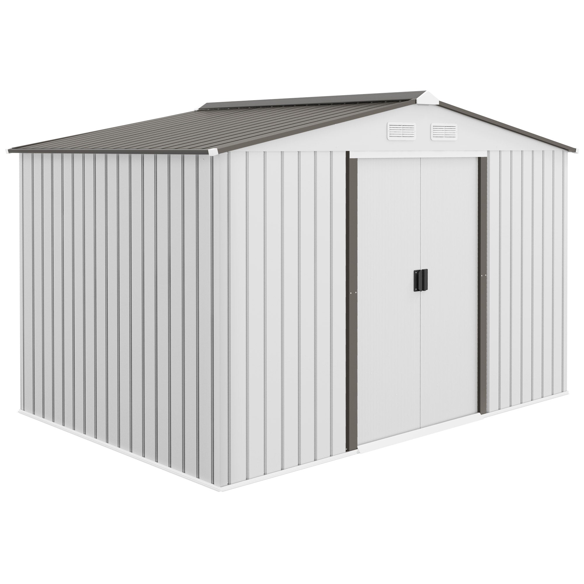 Outsunny Caseta de Jardín Exterior 4,9 m², 277x195x192 cm, Cobertizo de Jardín Exterior Metálico con Puerta Corredera, Ventilación y Kit de Fundación, para Almacenamiento de Herramientas, Plata