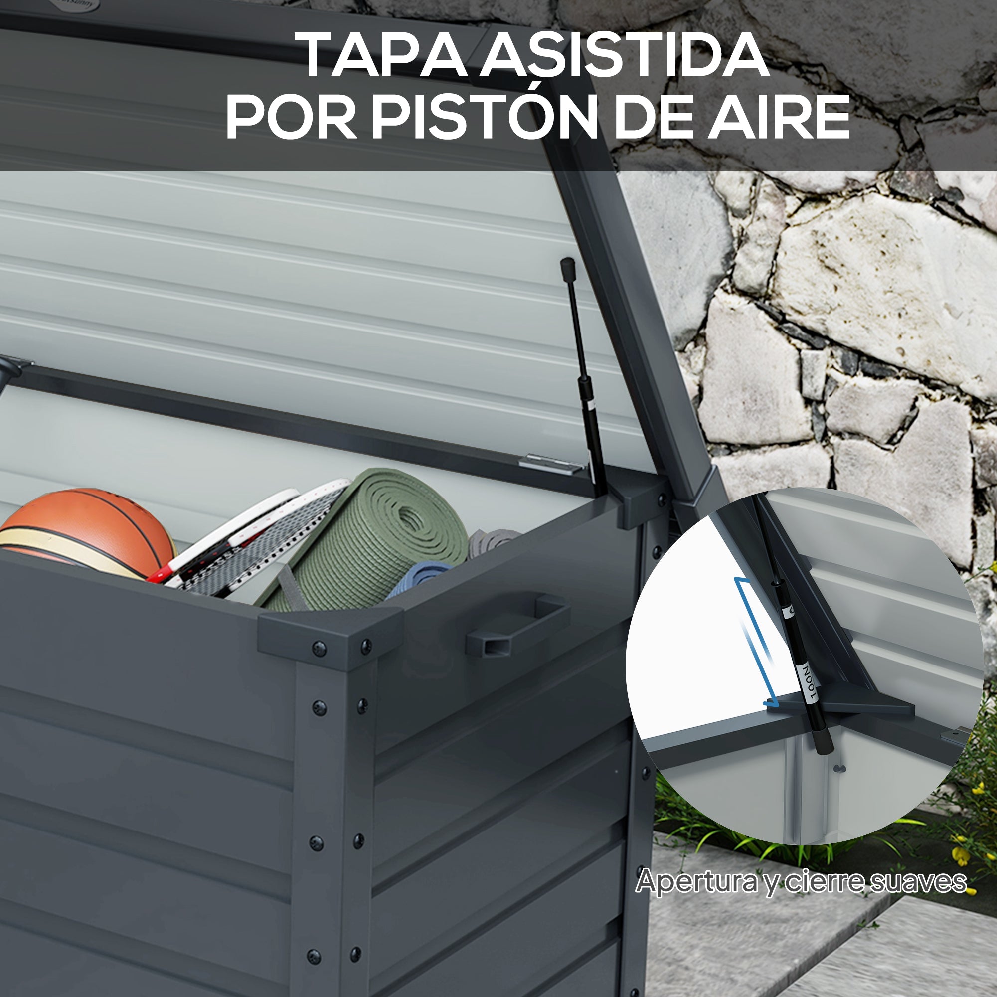 Outsunny Arcón Exterior Capacidad 295L, Baúl de Almacenaje de Acero Galvanizado con 4 Ruedas, 2 Asas y Tapa con Cerradura, Impermeable, para Jardín, Terraza, Patio, 100x62x65 cm, Gris Oscuro