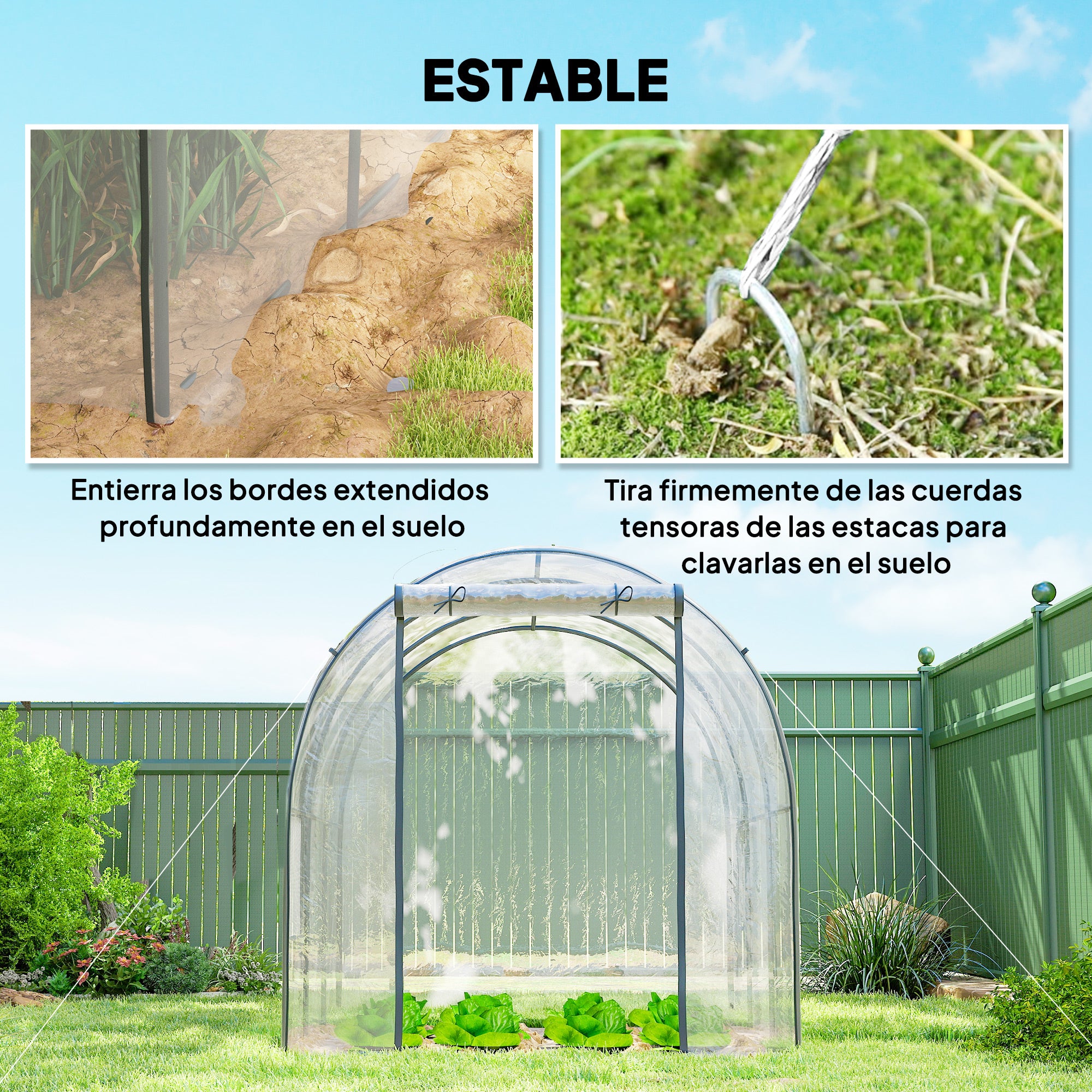 Outsunny Invernadero de Exterior 3x2x2 m, Invernadero de Túnel con Puerta Enrollable, 2 Ventanas de Malla, Cubierta de Plástico y Marco de Acero, Anti-UV, para Cultivos, Plantas, Flores, Transparente