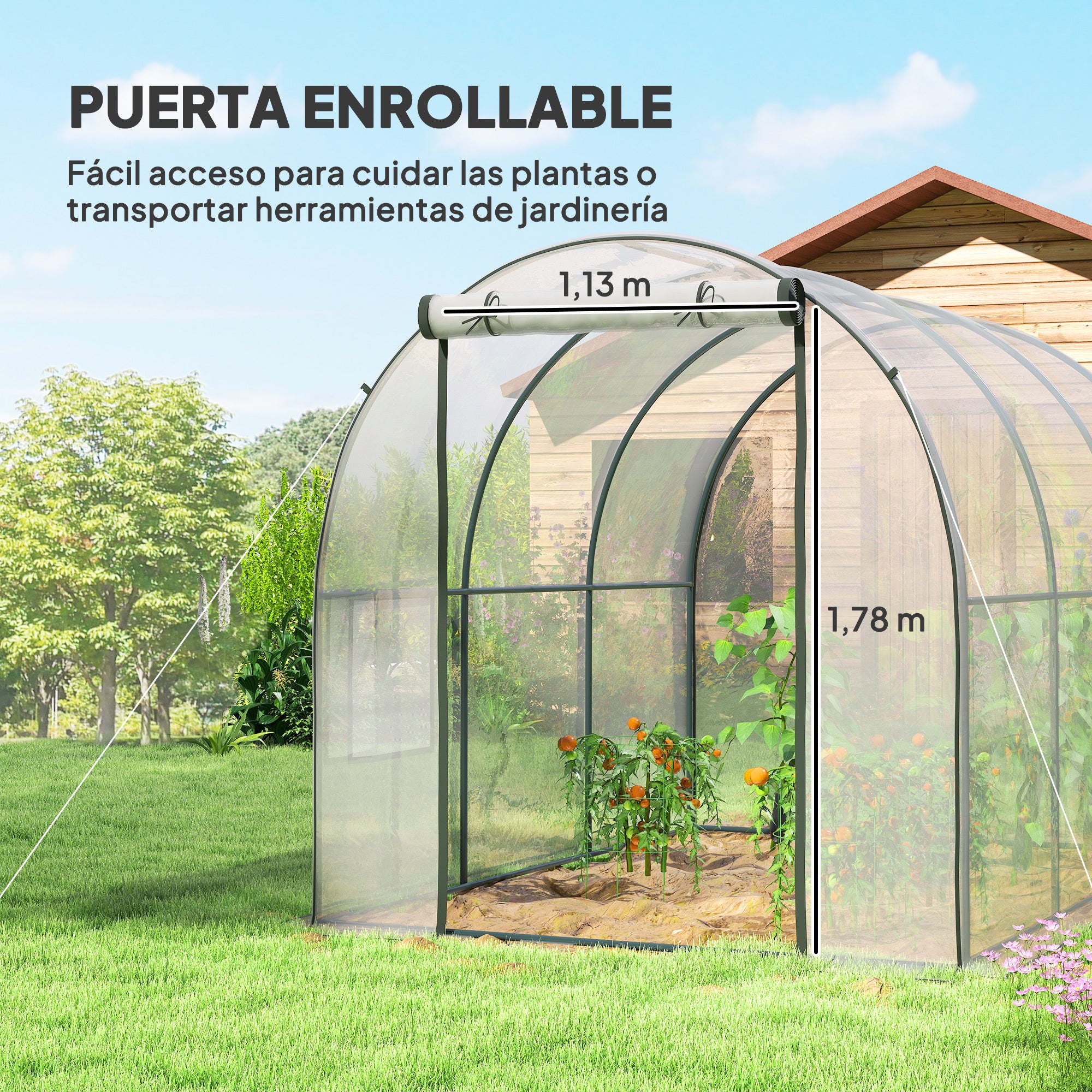 Outsunny Invernadero de Exterior 3x2x2 m, Invernadero de Túnel con Puerta Enrollable, 2 Ventanas de Malla, Cubierta de Plástico y Marco de Acero, Anti-UV, para Cultivos, Plantas, Flores, Transparente