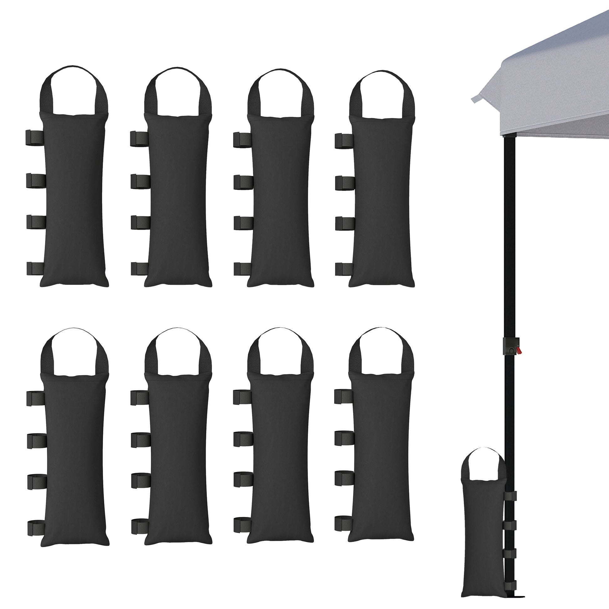 Outsunny Pack 8 Pesos para Carpas, Bolsas de Pesos Pesas de Piernas para Cenador, Pabellón, Gazebo, de Tela Oxford 600D, Bolsas de Arena para Exteriores, sin Arena, Negro