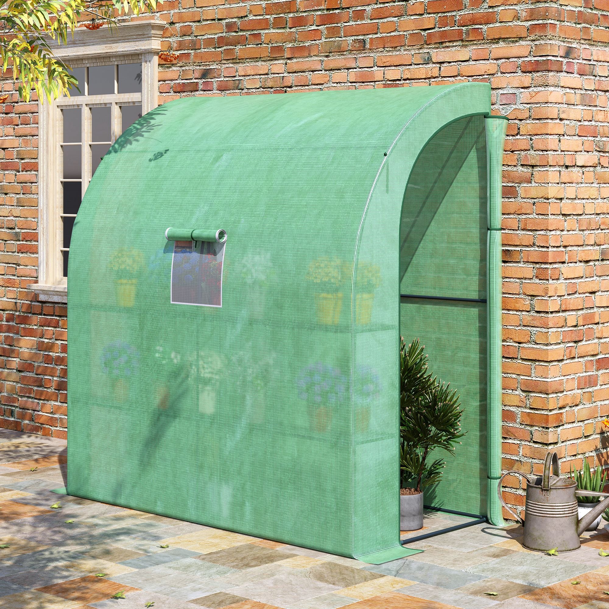 Outsunny Invernadero Pequeño de Pared Invernadero de Exterior con Ventanas Estantes de 3 Niveles y Marco de Acero Invernadero para Cultivar Plantas Flores 200x100x215 cm Verde
