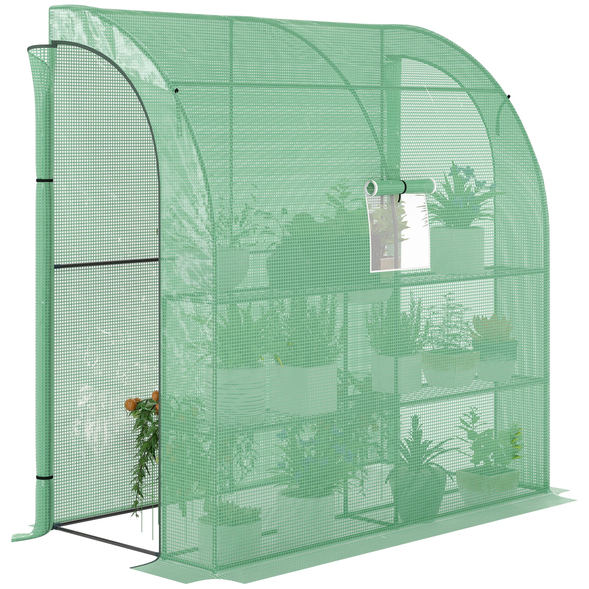 Outsunny Invernadero Pequeño de Pared Invernadero de Exterior con Ventanas Estantes de 3 Niveles y Marco de Acero Invernadero para Cultivar Plantas Flores 200x100x215 cm Verde