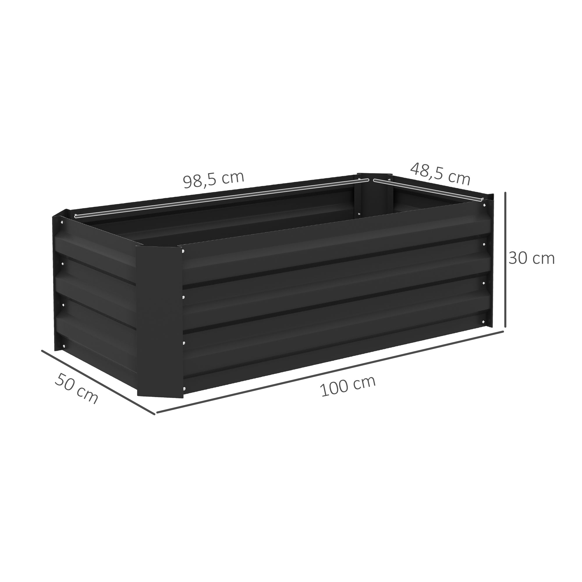 Outsunny Juego de 2 Jardineras Exterior Grandes de Acero Galvanizado, Huertos Urbanos, Maceteros Exterior Elevados para Plantas, Flores, Terraza, Resistente a la Intemperie, 100x50x30 cm, Negro