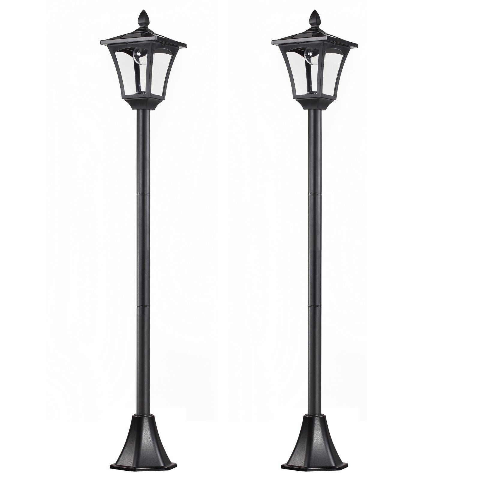 Outsunny Conjunto de 2 Farolas Solares Luces Solares para Jardín con Panel Solar Encendido Automático Impermeable IP44 para Terraza Patio 18x18x160 cm Negro