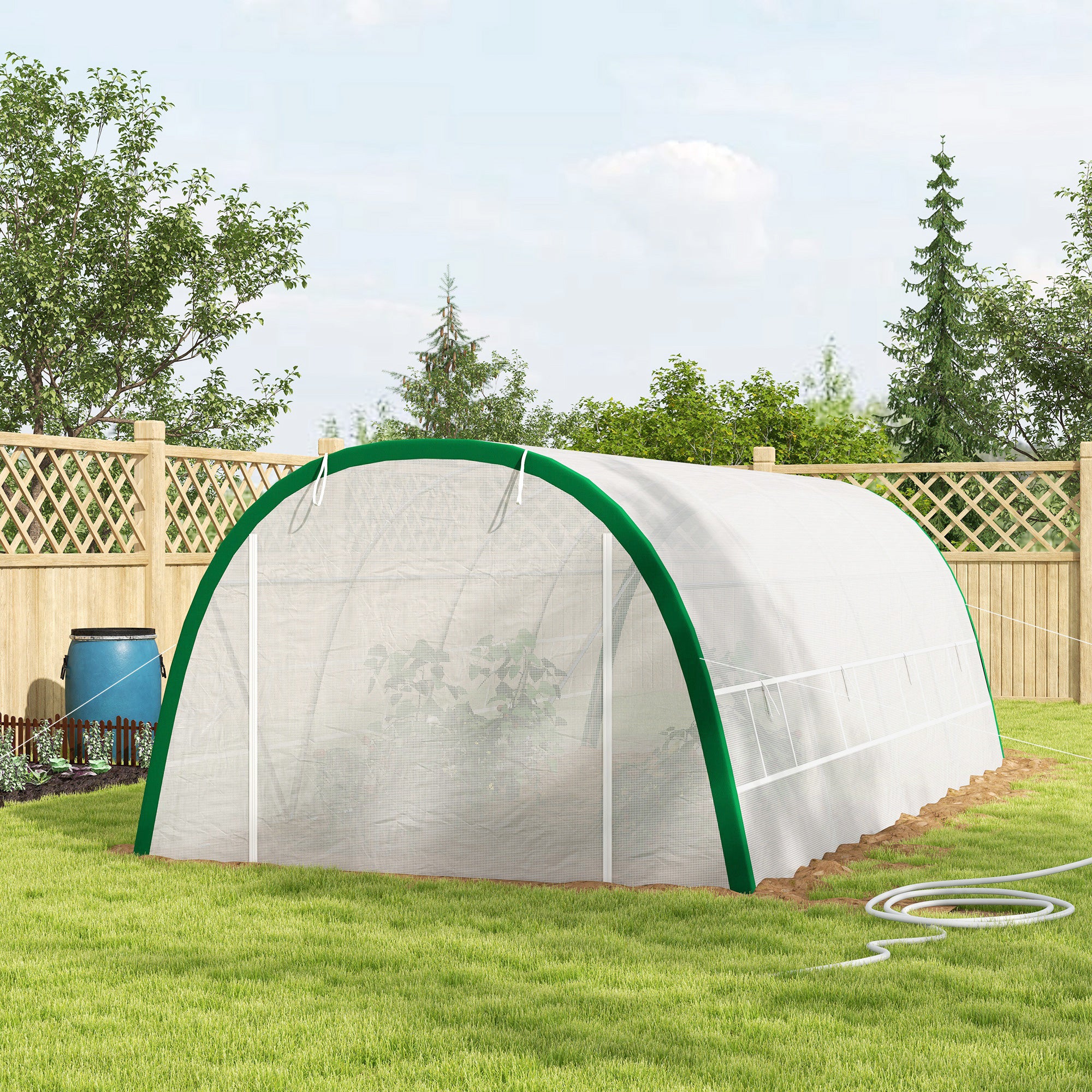 Outsunny Invernadero de Exterior 6x3x2 m, Invernadero de Túnel con Puerta Enrollable, 8 Ventanas de Malla, Cubierta PE 140g/m², Marco de Acero Galvanizado, Anti-UV, para Cultivos, Plantas, Blanco