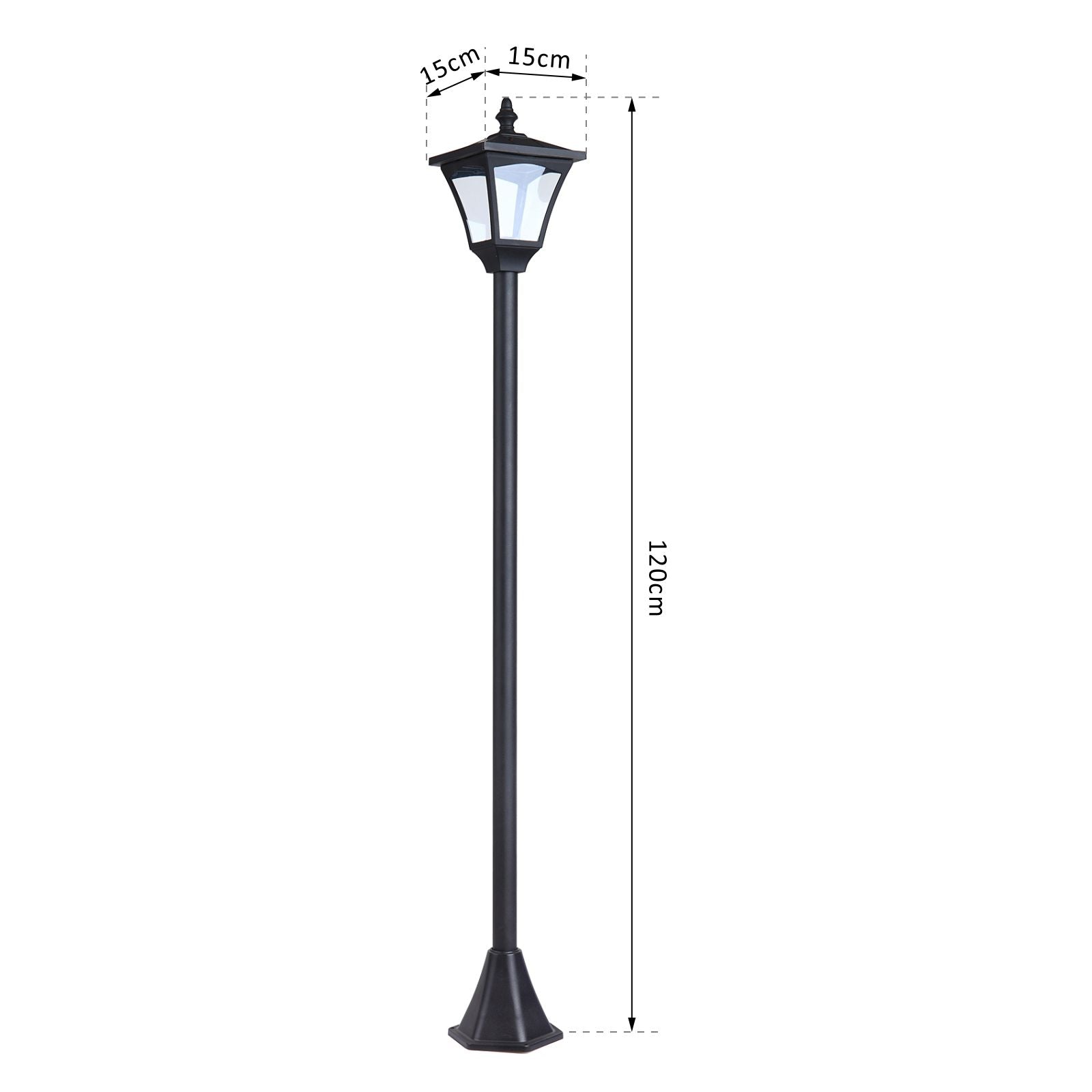 Outsunny Farol Solar de Jardín IP44 Lámpara de Pie con Luces Inteligentes LED para Exteriores Patio Terraza 15x15x120 cm Negro