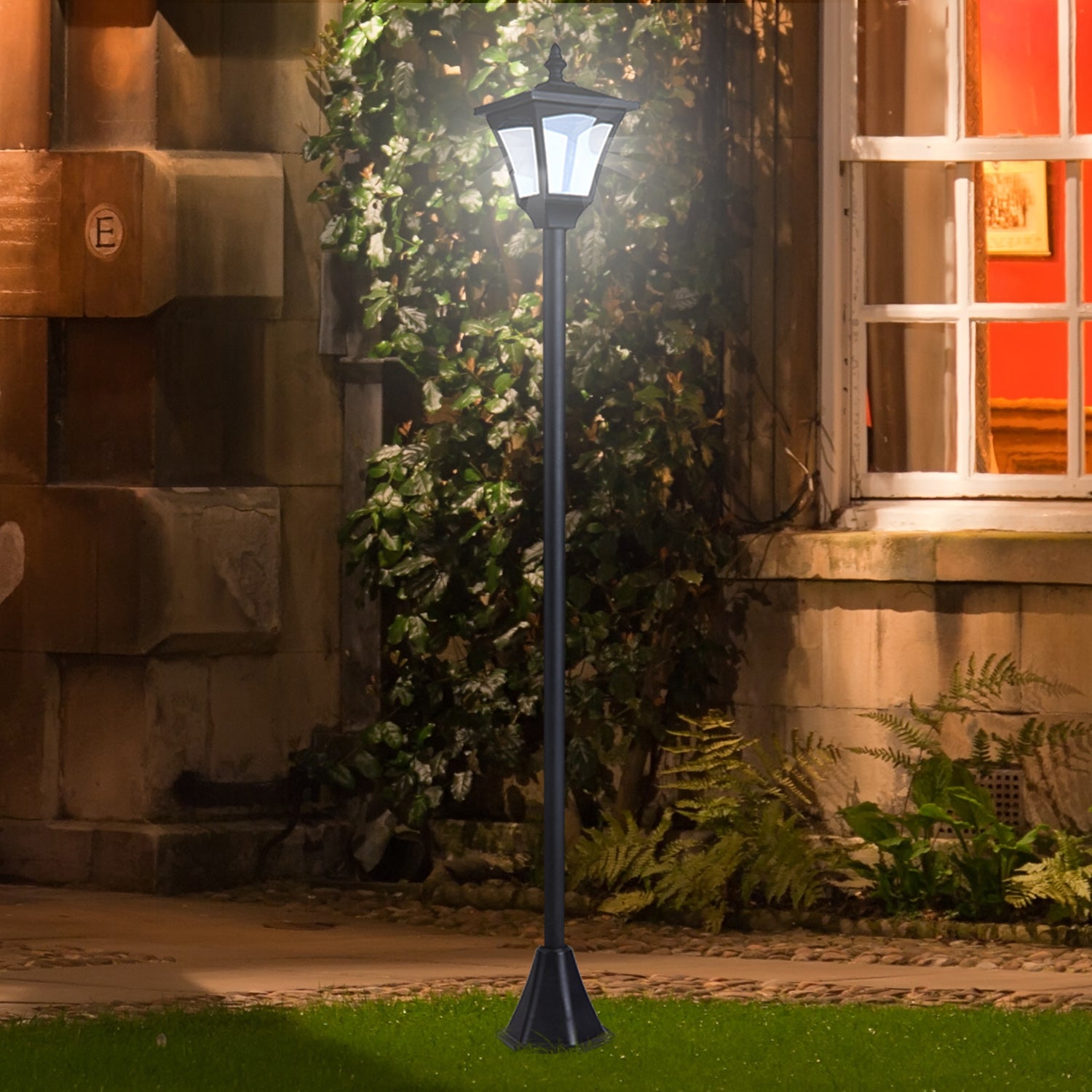 Outsunny Farol Solar de Jardín IP44 Lámpara de Pie con Luces Inteligentes LED para Exteriores Patio Terraza 15x15x120 cm Negro