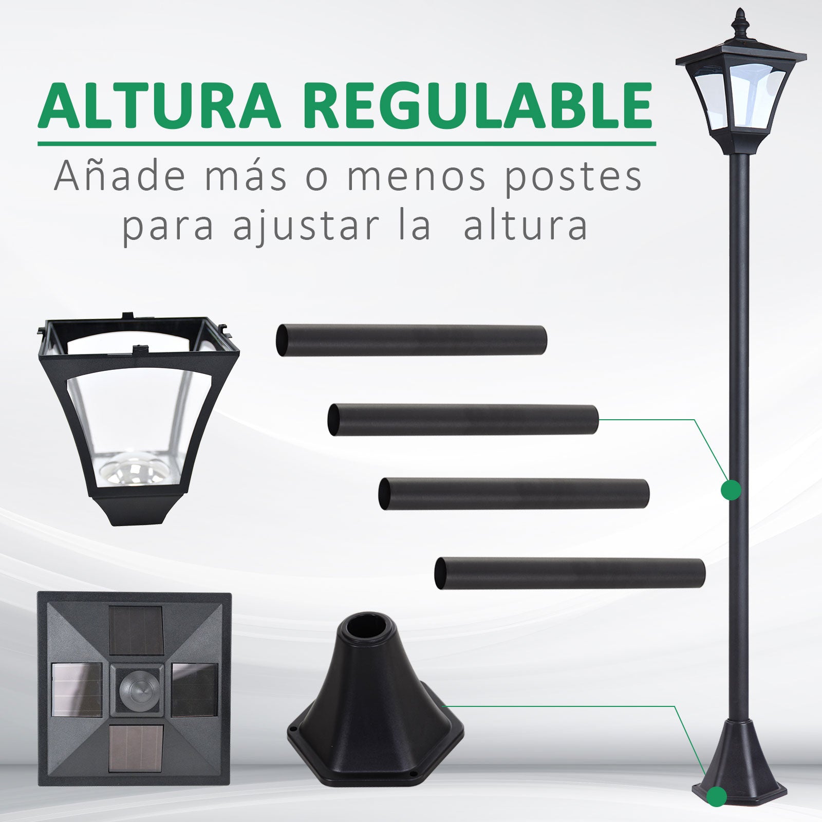 Outsunny Farol Solar de Jardín IP44 Lámpara de Pie con Luces Inteligentes LED para Exteriores Patio Terraza 15x15x120 cm Negro