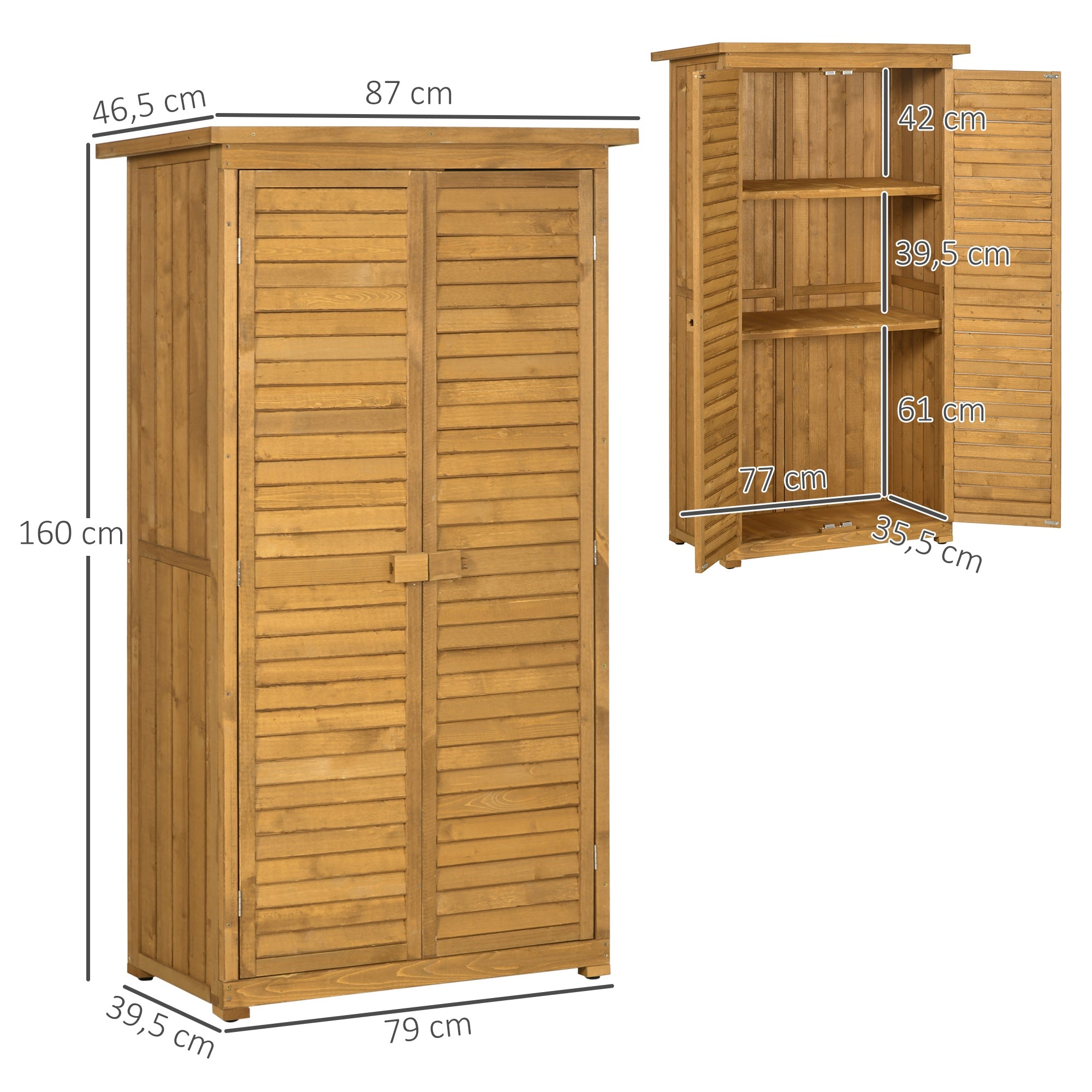Outsunny Cobertizo de Madera Caseta de Madera 0,31 m² 87x46,5x160 cm Armario Exterior de Madera con 2 Puertas y 2 Estantes Interior para Patio Terraza Natural