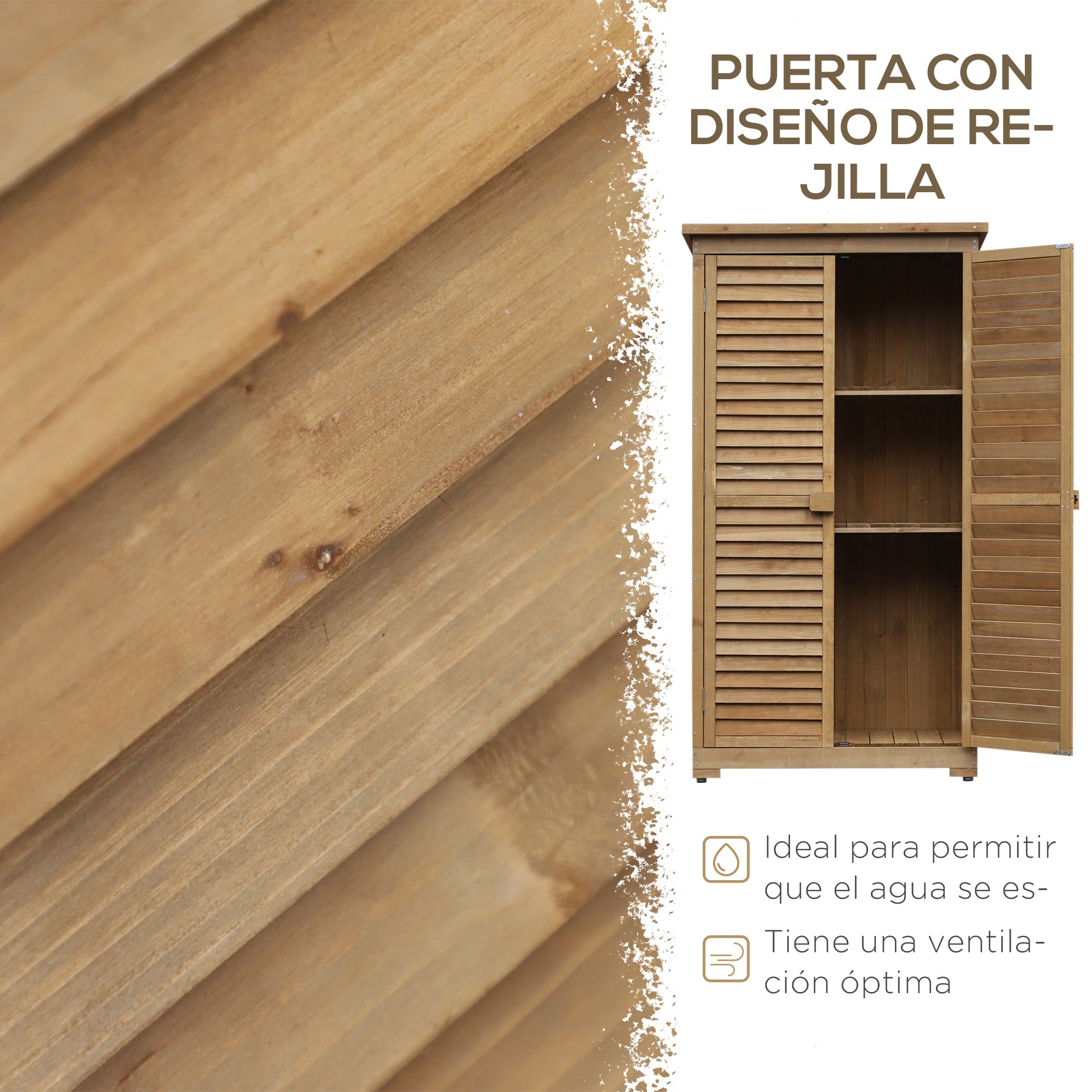Outsunny Cobertizo de Madera Caseta de Madera 0,31 m² 87x46,5x160 cm Armario Exterior de Madera con 2 Puertas y 2 Estantes Interior para Patio Terraza Natural