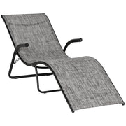 Outsunny Tumbona Plegable de Jardín con Reposabrazos Reposapiés Respaldo Transpirable y Marco de Metal Ergonómico para Terraza Playa Camping Exterior Piscina 170x62x68 cm Gris