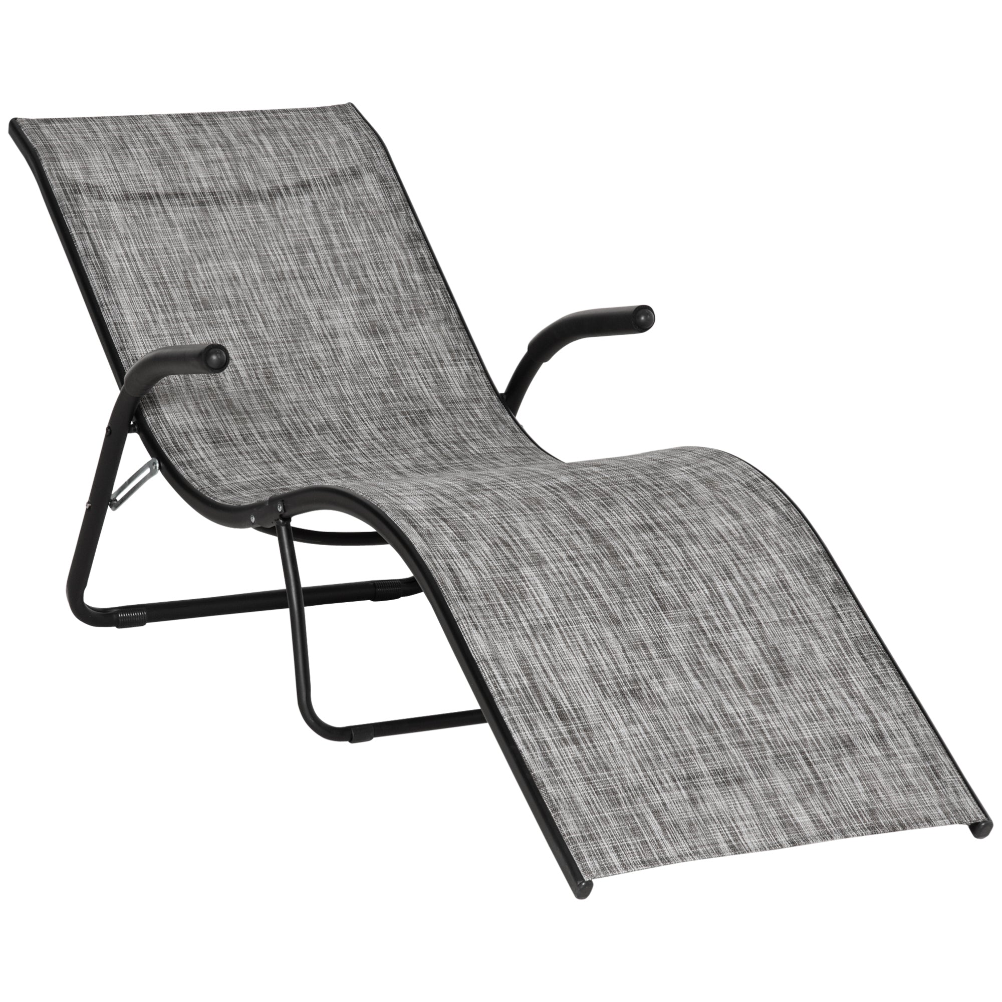 Outsunny Tumbona Plegable de Jardín con Reposabrazos Reposapiés Respaldo Transpirable y Marco de Metal Ergonómico para Terraza Playa Camping Exterior Piscina 170x62x68 cm Gris