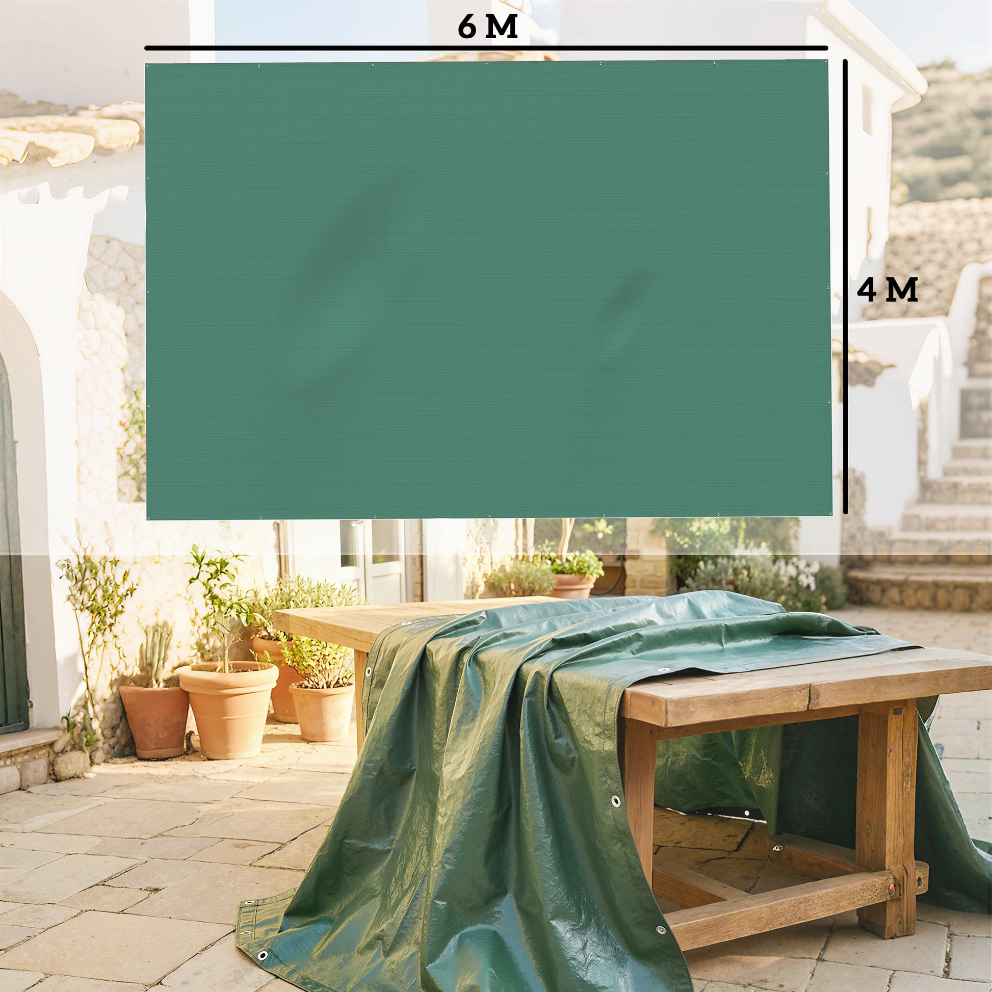 Outsunny Lona Impermeable Exterior 4x6 m, Toldo PE Resistente a Rasgaduras 90 g/m², Protección UV, con Ojales Reforzados para Leña, Muebles de Jardín, Invernaderos, Vehículos, Verde