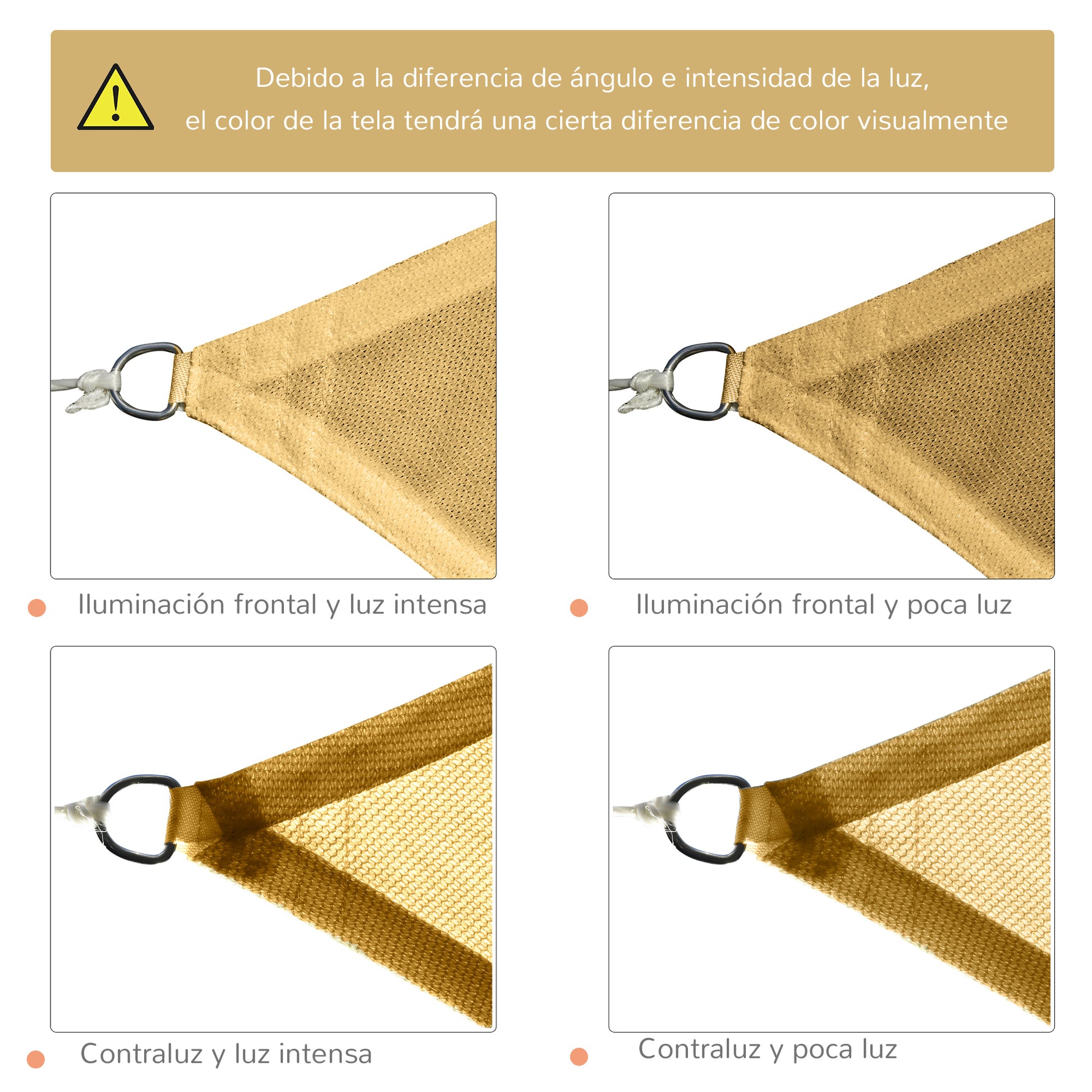 Outsunny - Toldo vela cuadrado (varios tamaños y colores), tamaño 3x3m, color arena