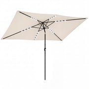 Outsunny Sombrilla Terraza Exterior, 2,9x2,5 m, Sombrilla de Jardín con 24 Luces LED Solares, Dosel Inclinable, Poste Metálico, Parasol para Patio, Terraza, Crema