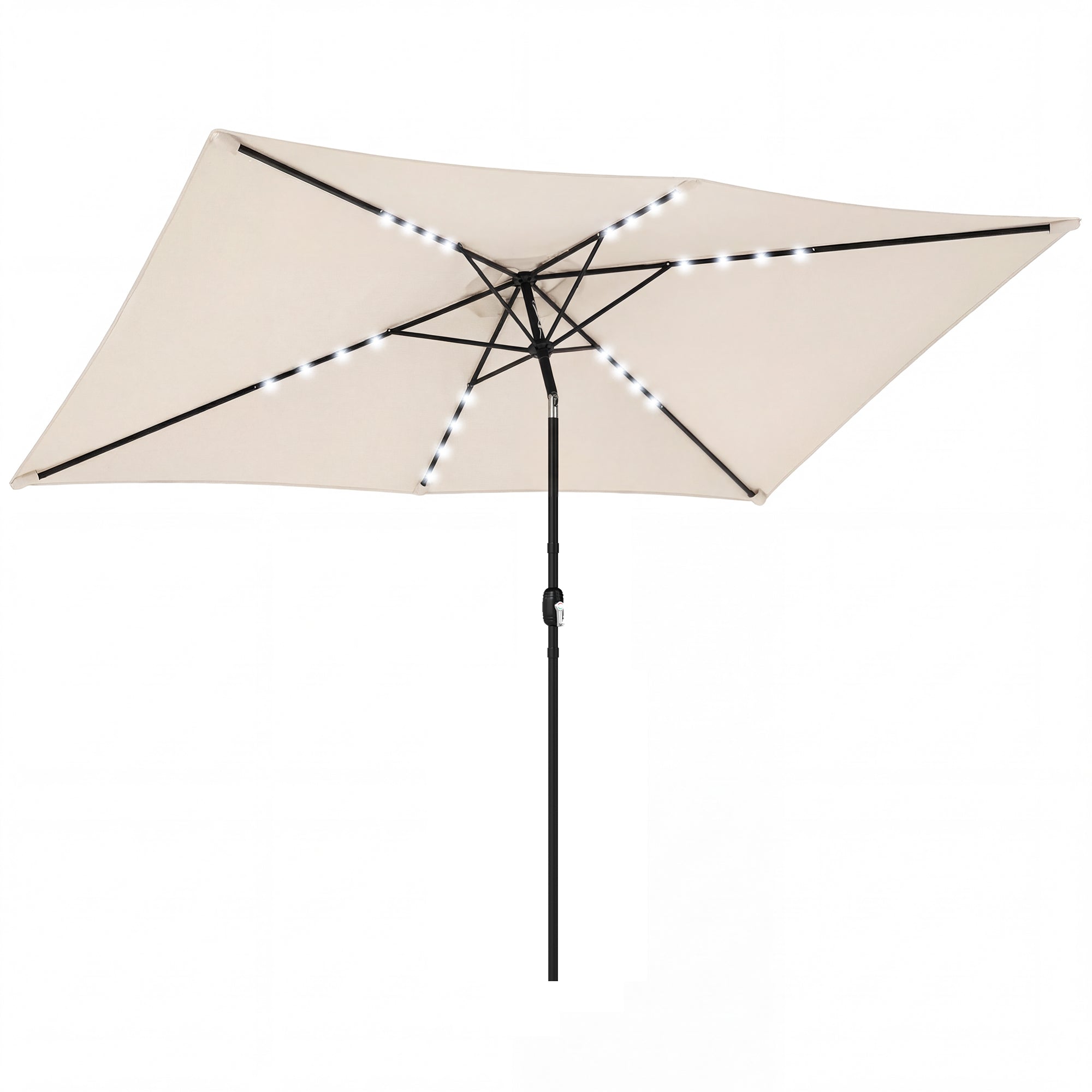 Outsunny Sombrilla Terraza Exterior, 2,9x2,5 m, Sombrilla de Jardín con 24 Luces LED Solares, Dosel Inclinable, Poste Metálico, Parasol para Patio, Terraza, Crema
