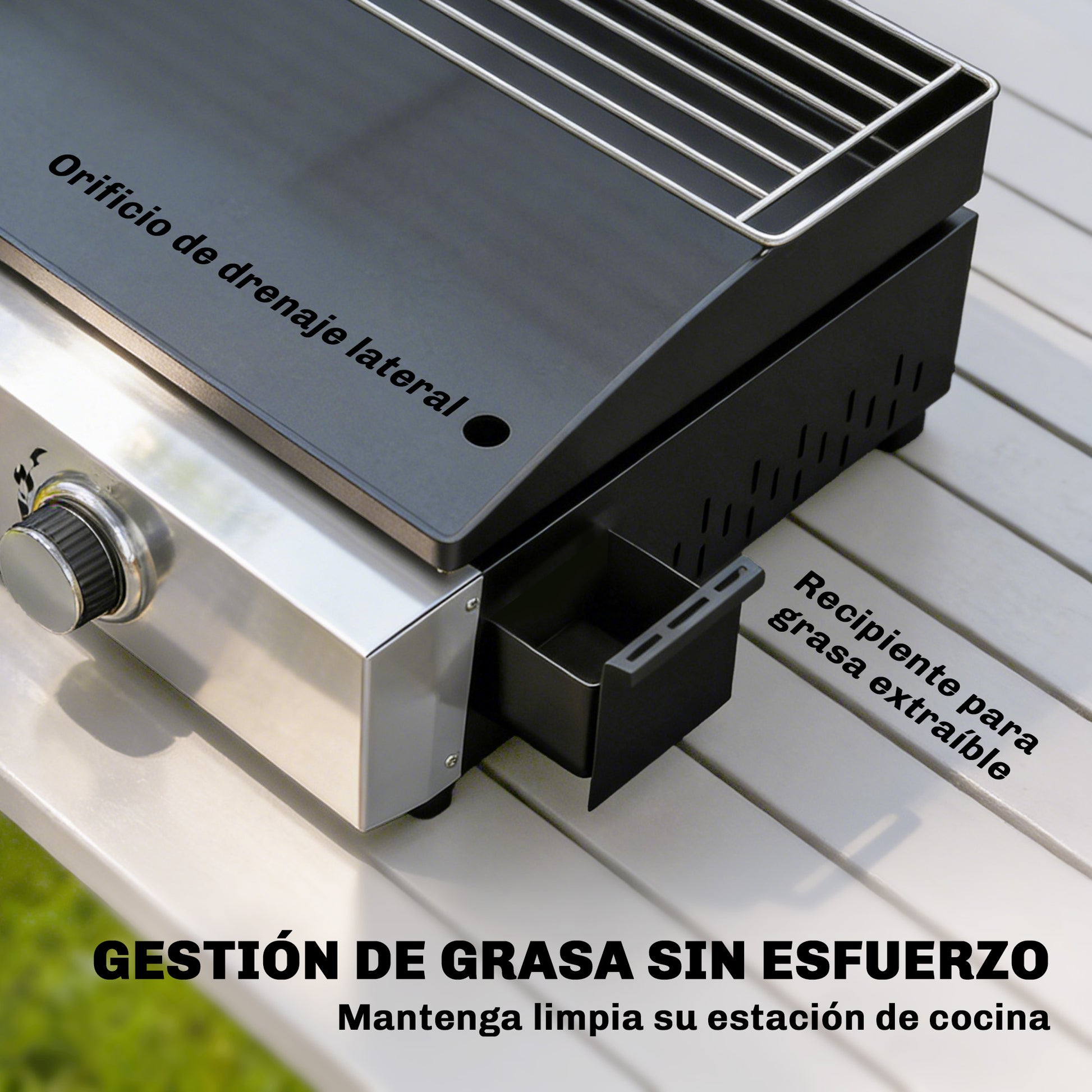 Outsunny Barbacoa de Gas BBQ Gas con 3 Quemadores 7,5 kW, Barbacoa Portátil con Plancha, Rejilla Calentadora y Recogedor Grasa, para Camping, Picnic, Terraza, Negro