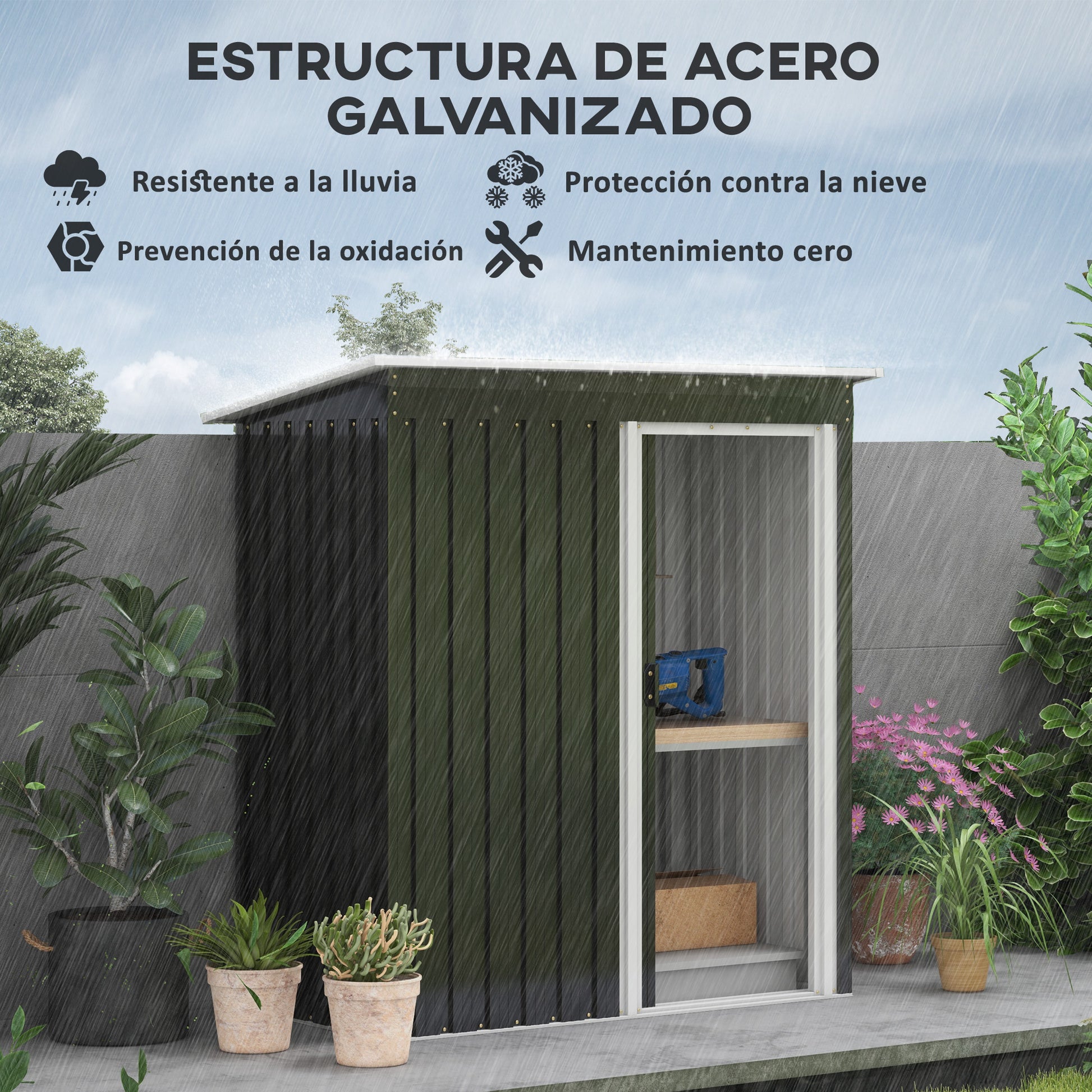 Outsunny Caseta de Jardín Exterior 1,16 m² 163x89x182 cm Cobertizo de Jardín Exterior Metálico con Puerta Corredera y Techo Inclinado Armario para Jardín Terraza Patio Negro