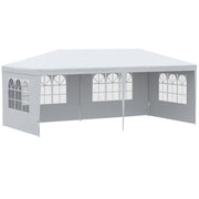 Outsunny Carpa de Jardín con Laterales Desmontables 6x3 m Gazebo Pabellón con 4 Ventanas Transparentes 12 Orificios de Drenaje y Marco de Acero Anti-UV Impermeable Cenador para Exterior Terraza Blanco