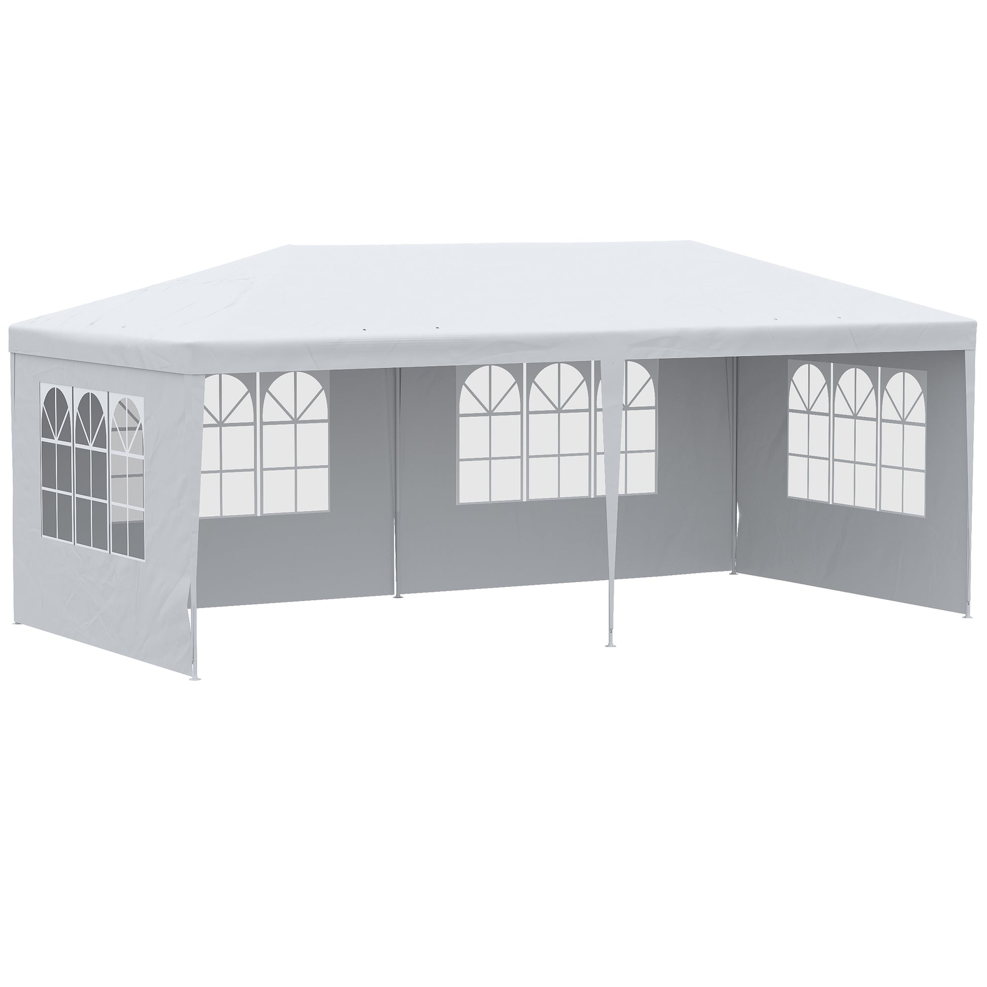 Outsunny Carpa de Jardín con Laterales Desmontables 6x3 m Gazebo Pabellón con 4 Ventanas Transparentes 12 Orificios de Drenaje y Marco de Acero Anti-UV Impermeable Cenador para Exterior Terraza Blanco