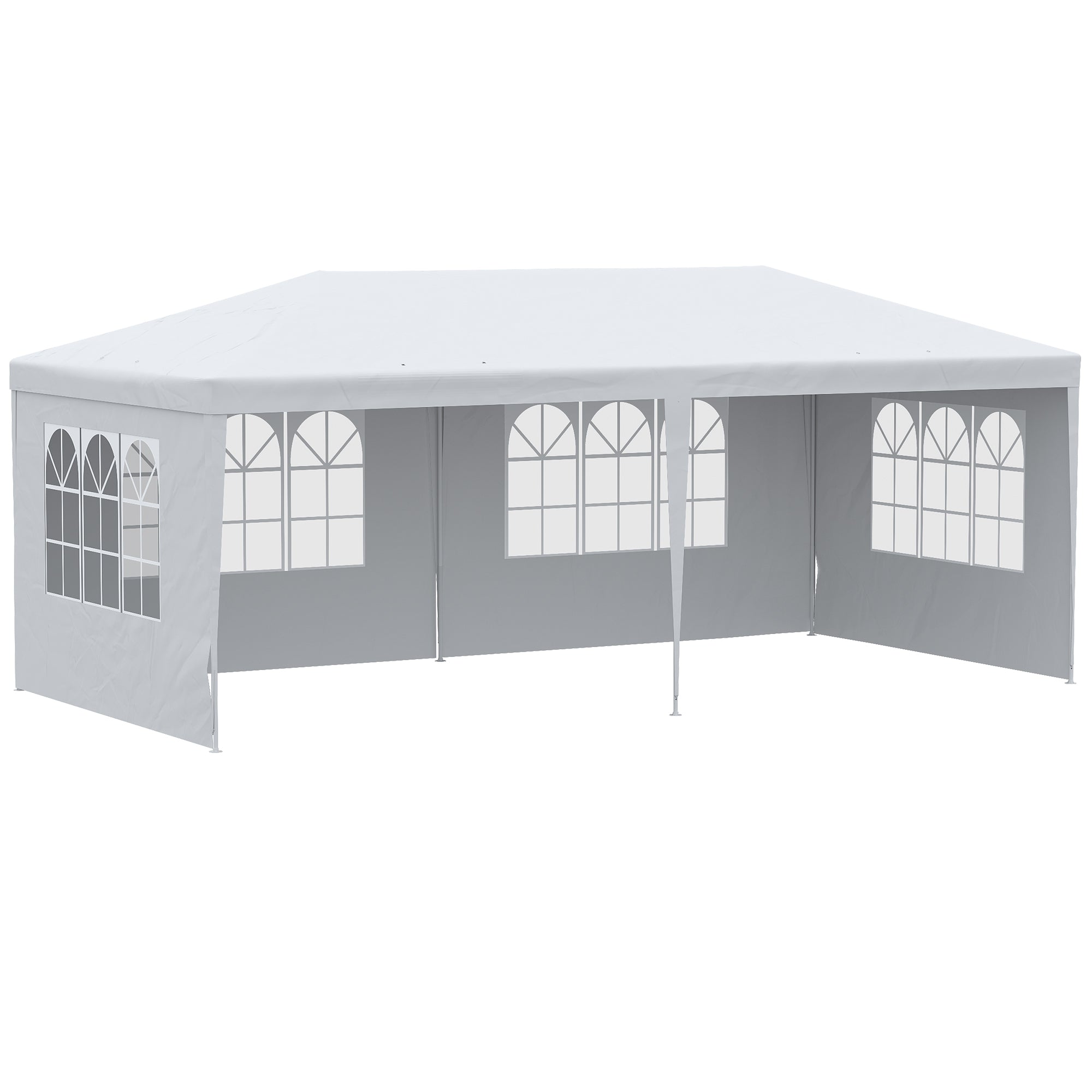 Outsunny Carpa de Jardín con Laterales Desmontables 6x3 m Gazebo Pabellón con 4 Ventanas Transparentes 12 Orificios de Drenaje y Marco de Acero Anti-UV Impermeable Cenador para Exterior Terraza Blanco