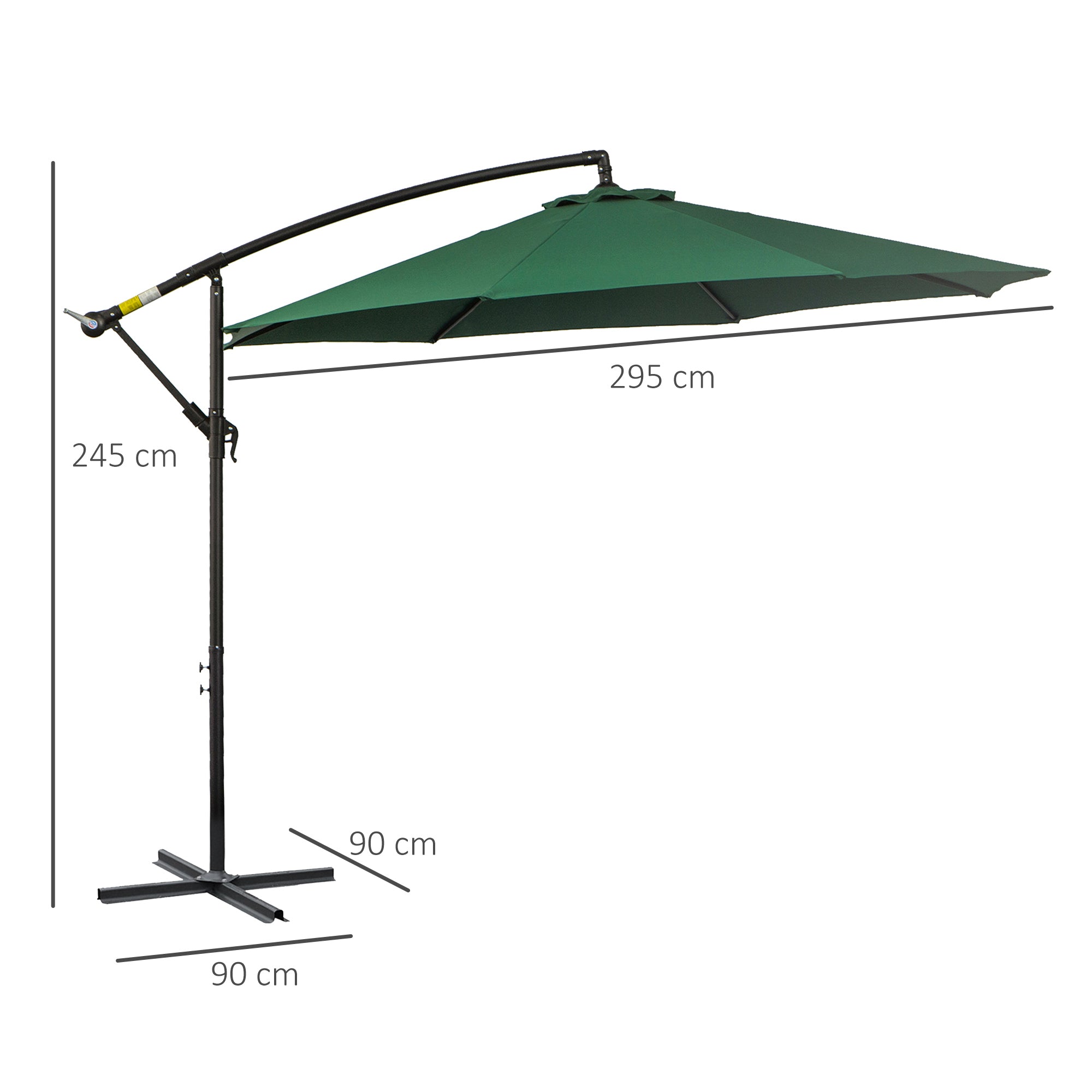 Outsunny Parasol Excéntrico Ø 295 cm Sombrilla de Jardín con Ángulo Ajustable Base Cruzada y Manivela Sombrilla para Terraza Patio Verde