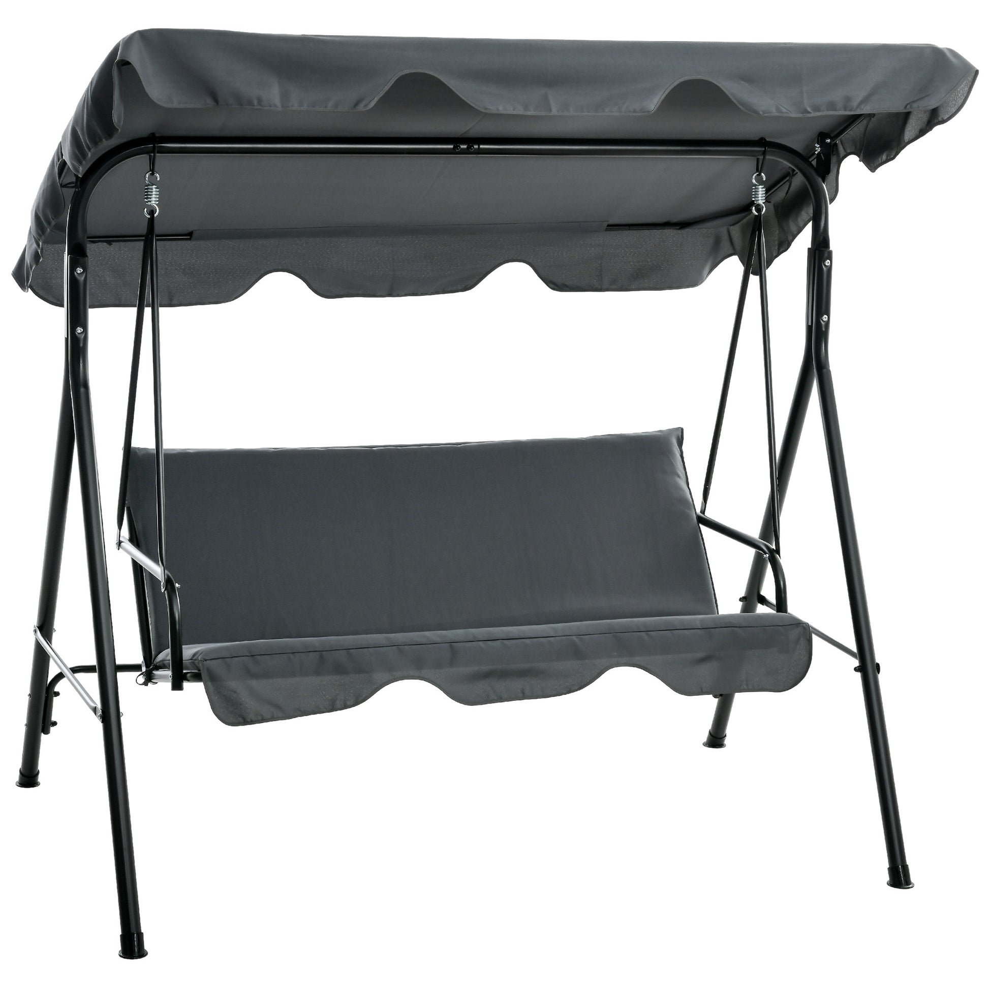 Outsunny Columpio de Jardín de 3 Plazas Balancín Exterior con Techo Ajustable y Marco de Acero para Balcón Terraza Patio Carga 240 kg 172x110x153 cm Gris