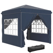 Outsunny Carpa Plegable Pop-up Gazebo 2,5x2,5 m Cenador Plegable con 4 Paredes Laterales Anti-UV y Bolsa de Transporte para Camping Fiestas Azul Oscuro