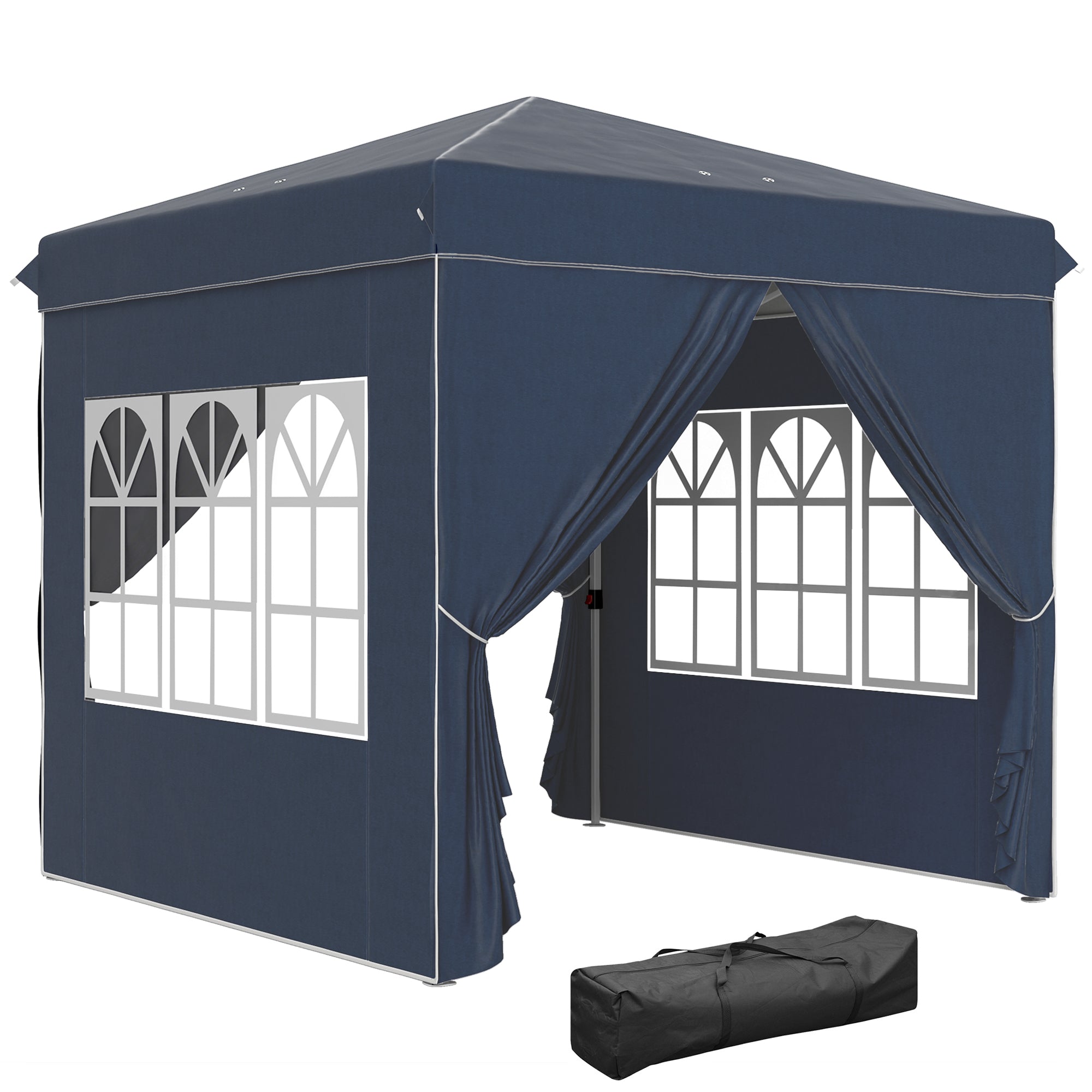Outsunny Carpa Plegable Pop-up Gazebo 2,5x2,5 m Cenador Plegable con 4 Paredes Laterales Anti-UV y Bolsa de Transporte para Camping Fiestas Azul Oscuro
