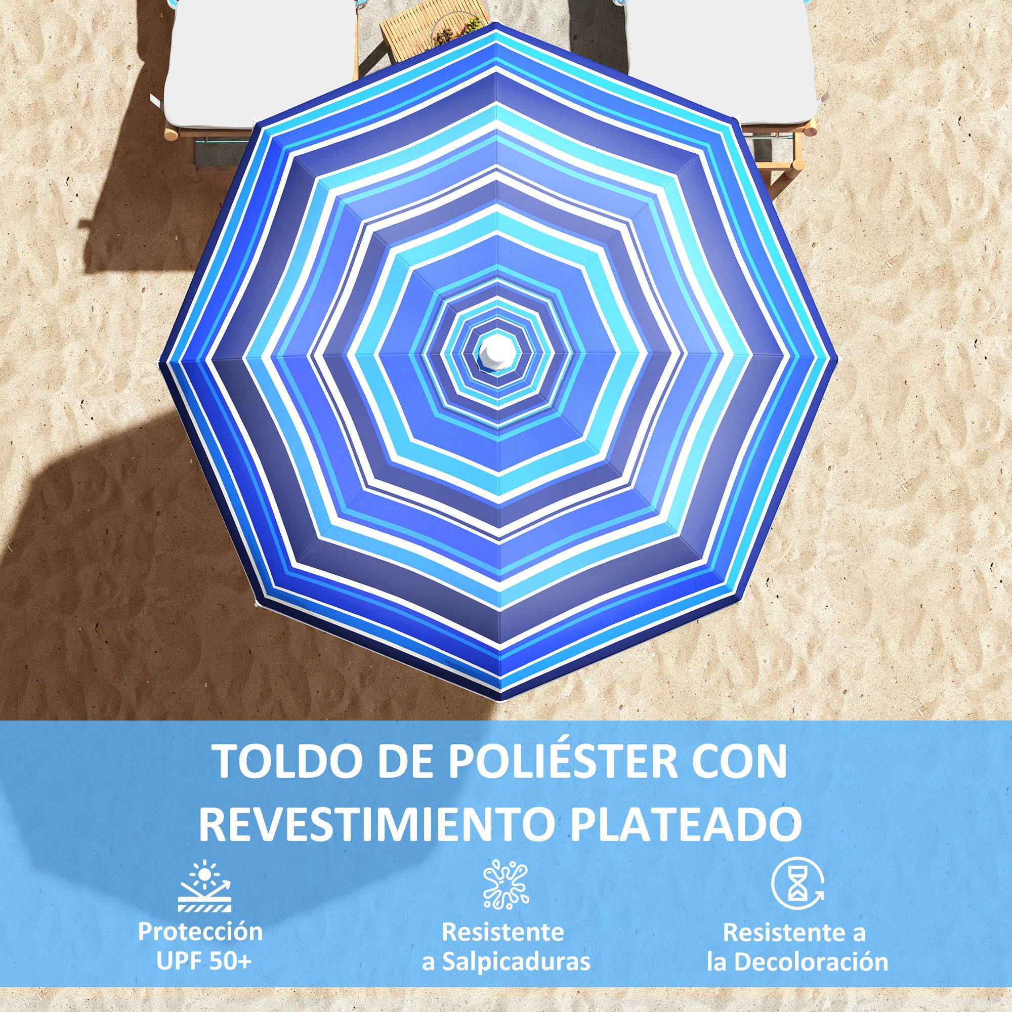 Outsunny Sombrilla de Playa Grande Ø180 cm Sombrilla de Terraza Exterior Plegable con Ángulo Ajustable Protección UV50+ Impermeable Mástil de Ø32 mm Multicolor