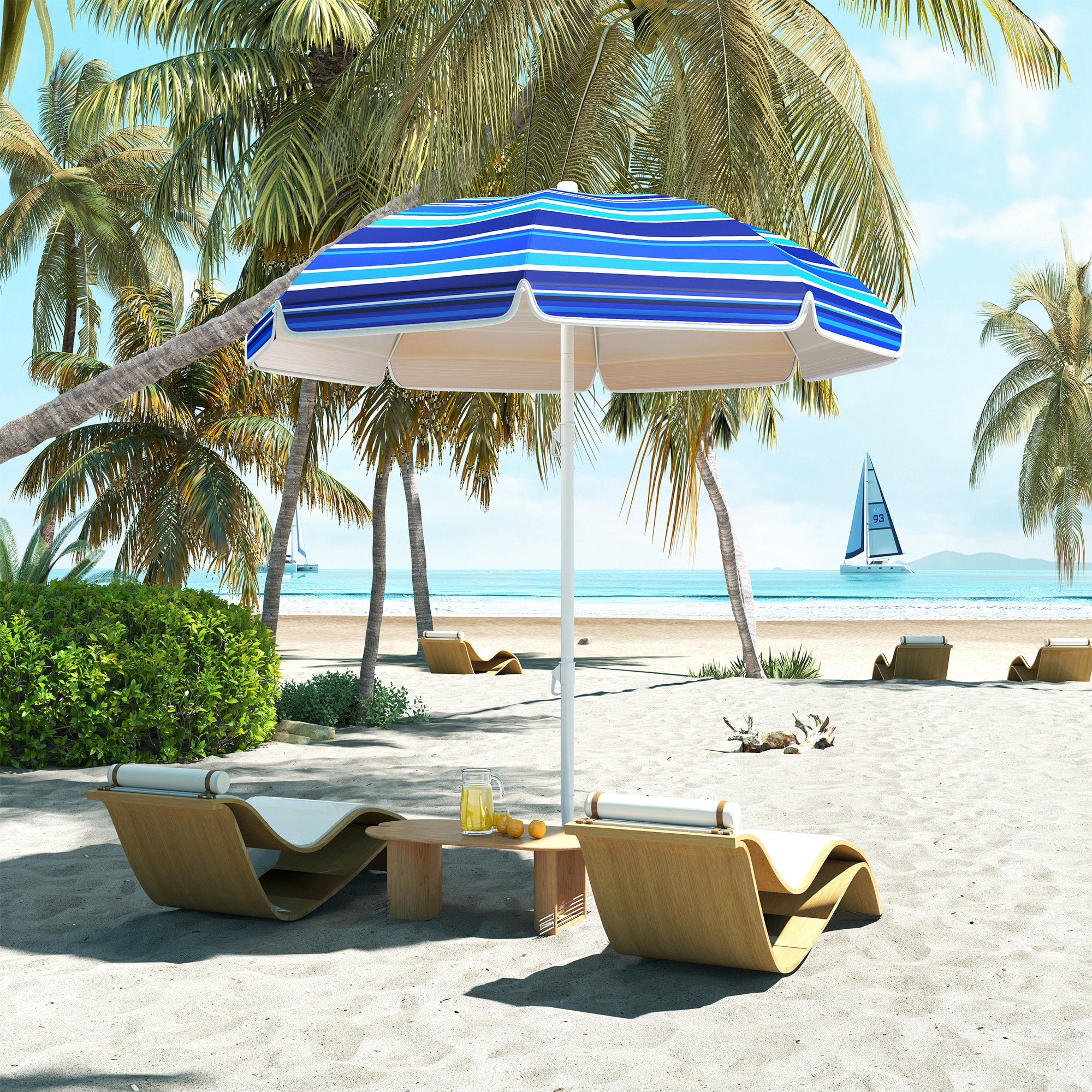 Outsunny Sombrilla de Playa Grande Ø180 cm Sombrilla de Terraza Exterior Plegable con Ángulo Ajustable Protección UV50+ Impermeable Mástil de Ø32 mm Multicolor