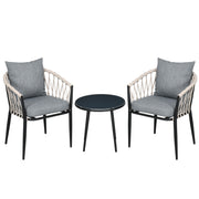 Outsunny Conjunto de Muebles de Jardín 3 Piezas Juego de Muebles de Terraza Incluye Mesa con Encimera de Vidrio Templado y 2 Sillones con Cojines Reposabrazos de Cuerda Polipropileno Gris