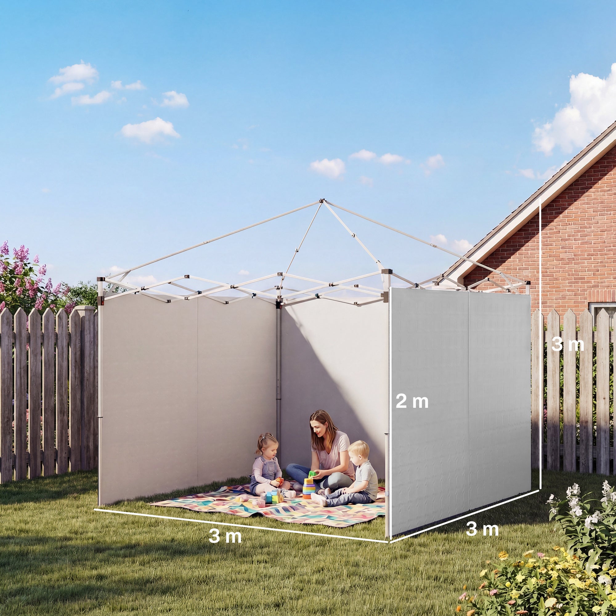 Outsunny 3 Paredes Laterales para Carpas de 3x3 m, Paredes Laterales de Repuesto para Cenador de Tela Oxford 210D con Cremallera, para Fiestas, 300x200 cm, Blanco