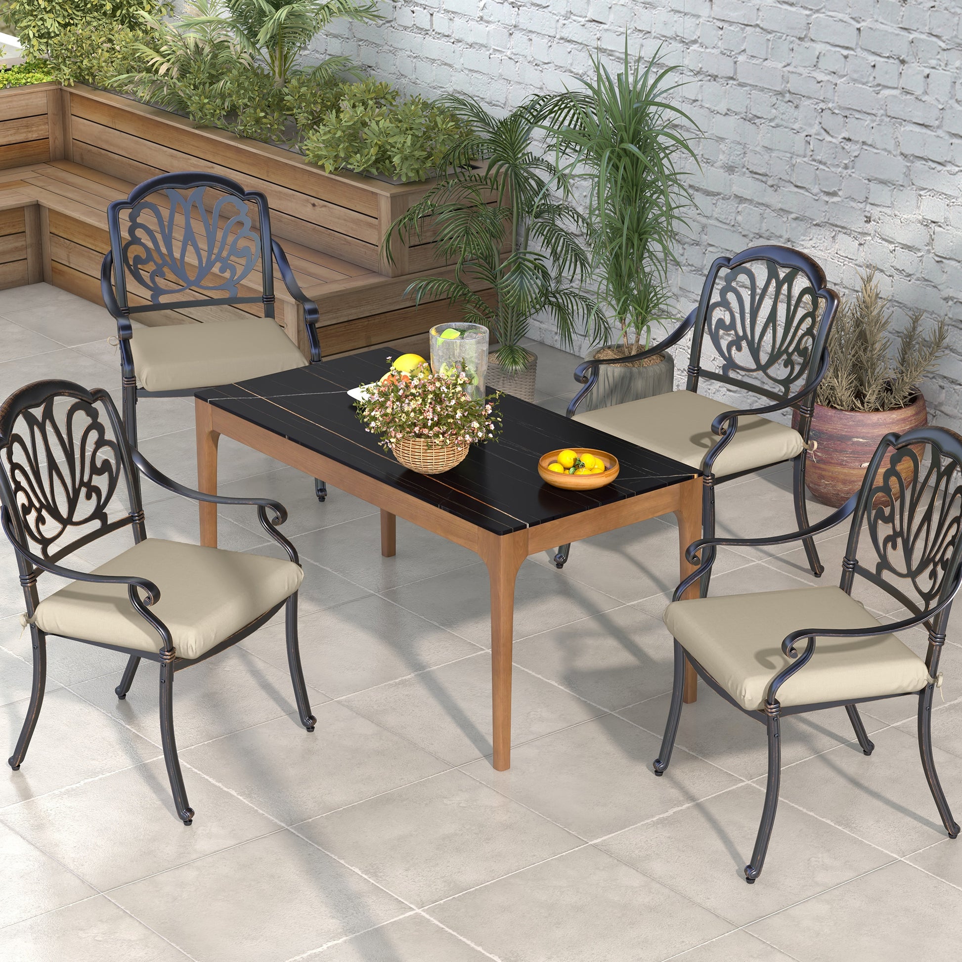 Outsunny Conjunto de Cojines para Sillas de Comedor 47x47x7 cm Juego de 4 Piezas Cojines para Sillas de Jardín Impermeable y Protección UV 50+ para Interior y Exterior Beige