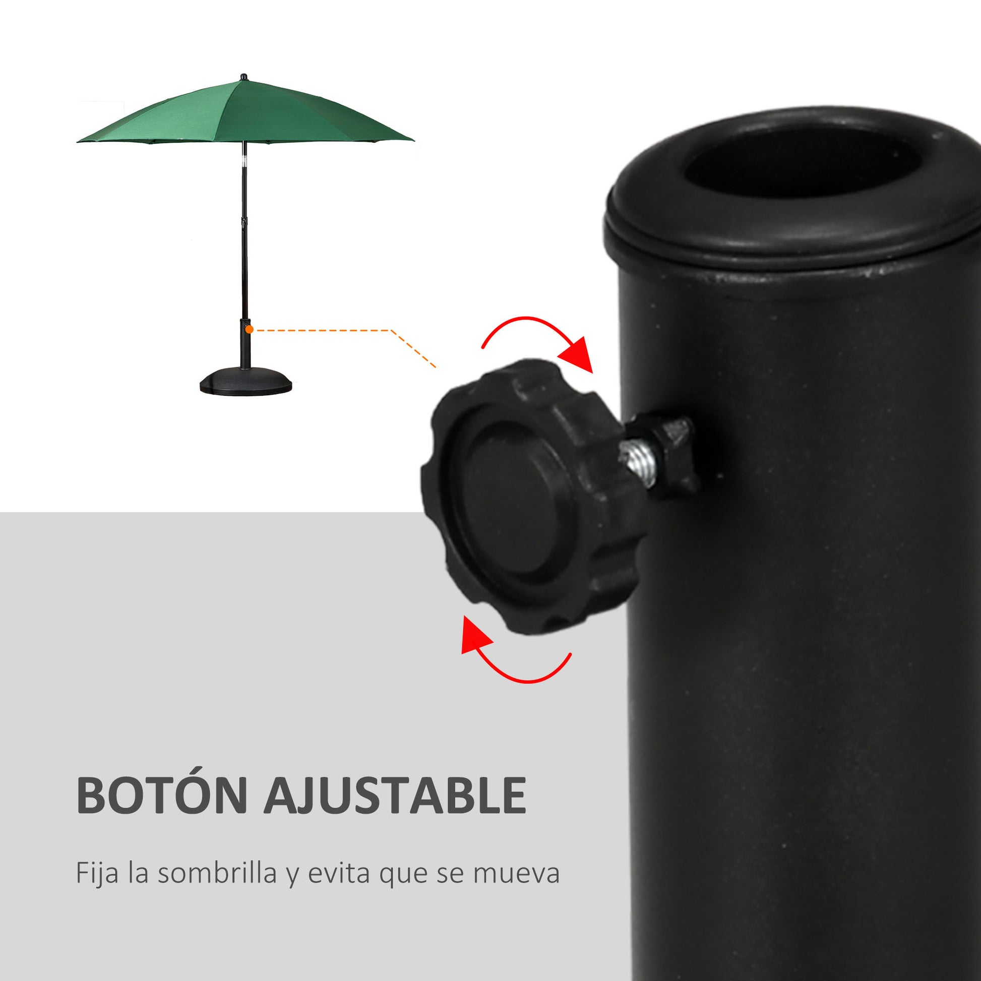 Outsunny Base para Sombrilla Redonda, 25 kg, Soporte de Parasol de Cemento, con Perilla, Pie para Sombrilla con Postes Ø35 mm, Ø38 mm, Ø48 mm, Fácil de Montaje, para Jardín, Patio, Terraza, Negro