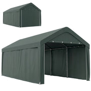 Outsunny Carpa Garaje Portátil 3x6 m, Garaje Exterior para Coche Impermeable con Paredes Laterales Desmontables, Anti-UV, 2 Puertas Enrollables, Cobertizo para Herramientas de Jardín, Gris Oscuro